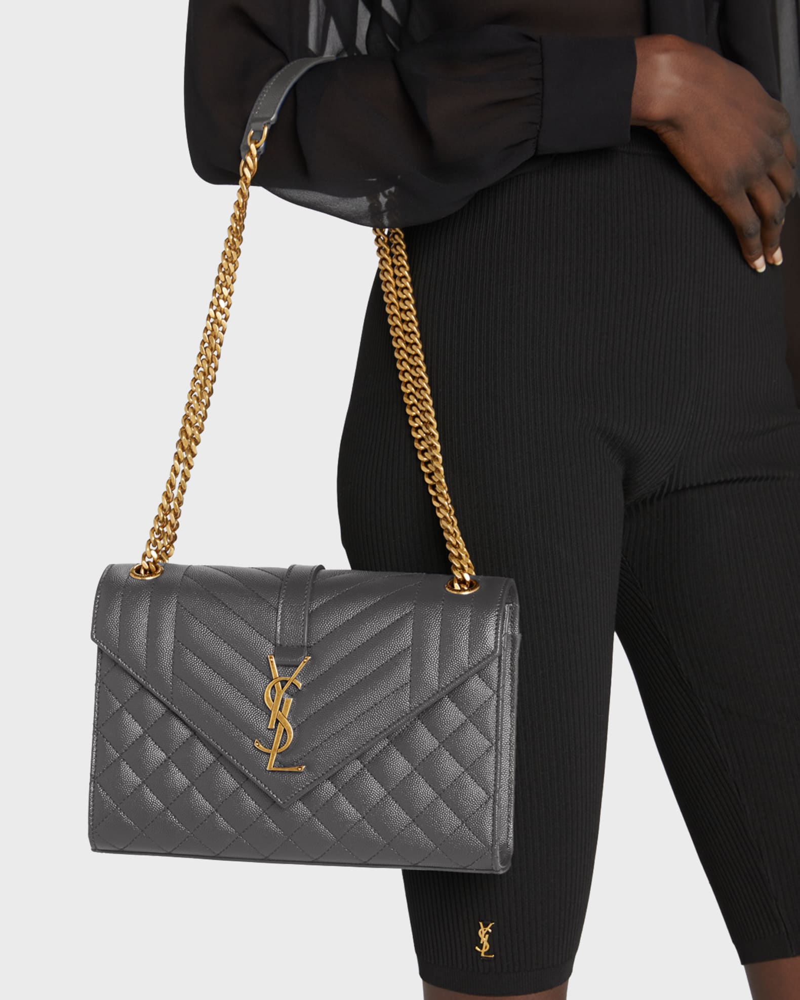 Saint Laurent Envelope Triquilt Medium YSL Shoulder Bag in