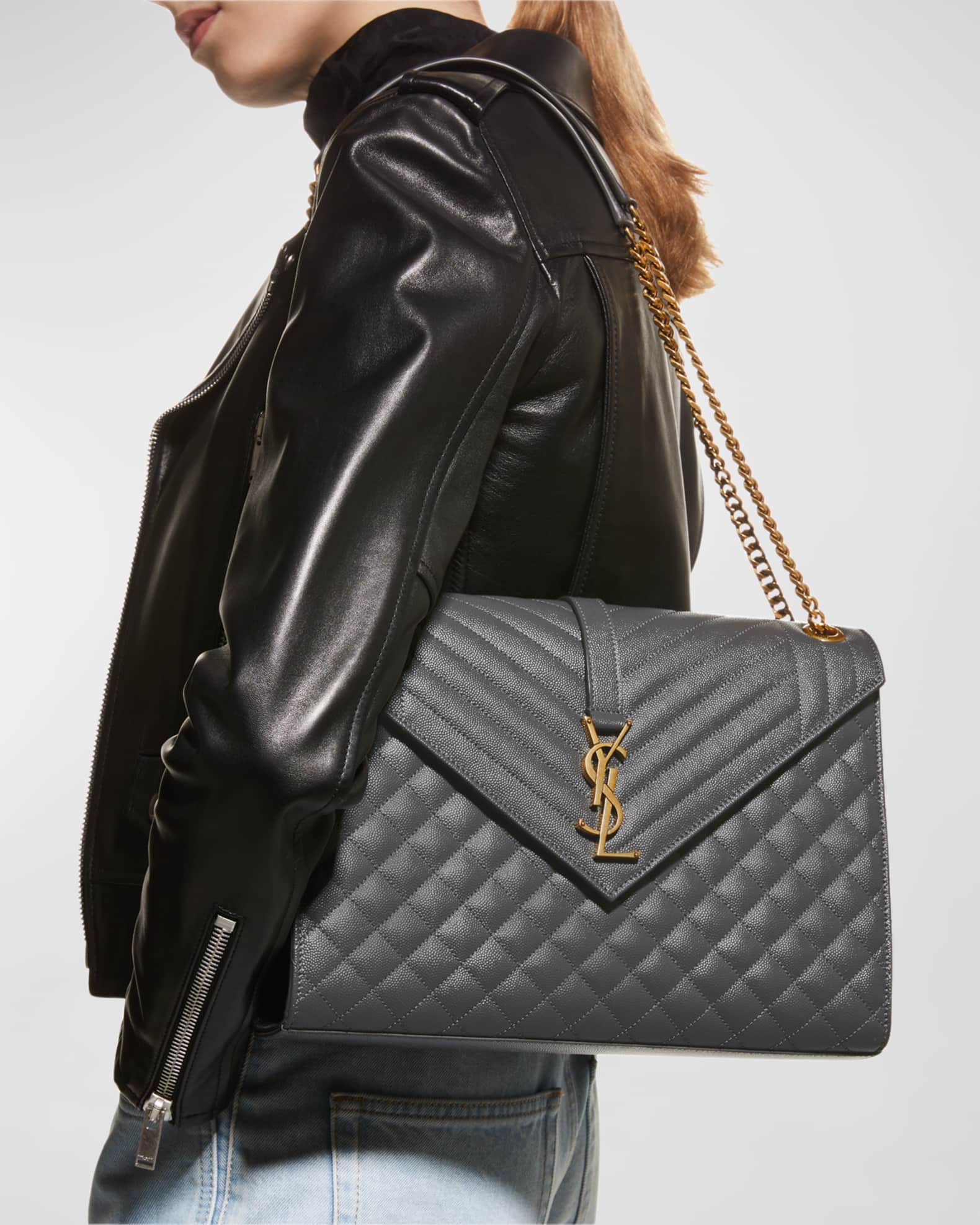 Saint Laurent Envelope Triquilt Large YSL Shoulder Bag in Grained Leather Neiman Marcus
