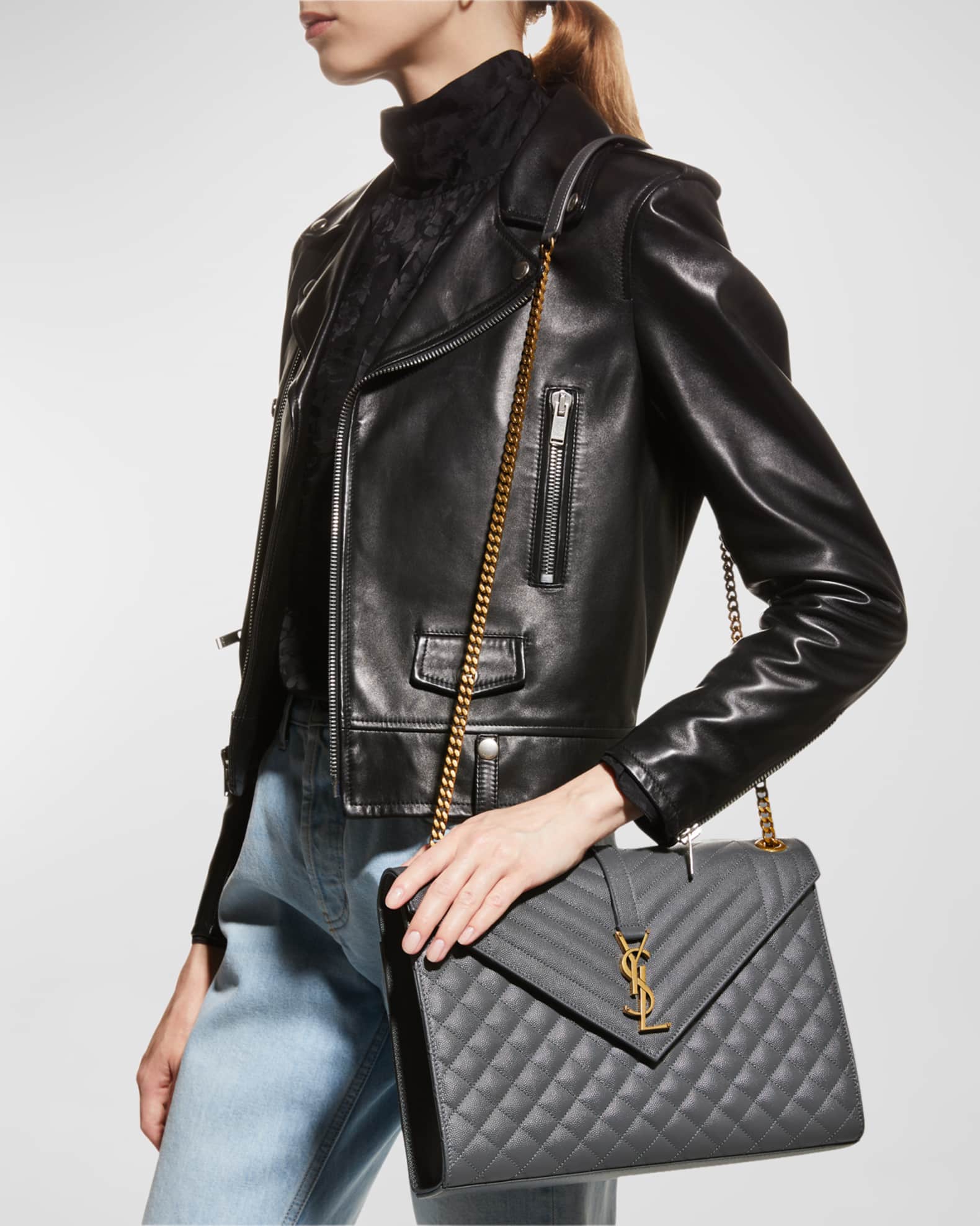 Saint Laurent Envelope Triquilt Large YSL Shoulder Bag in Grained Leather Neiman Marcus