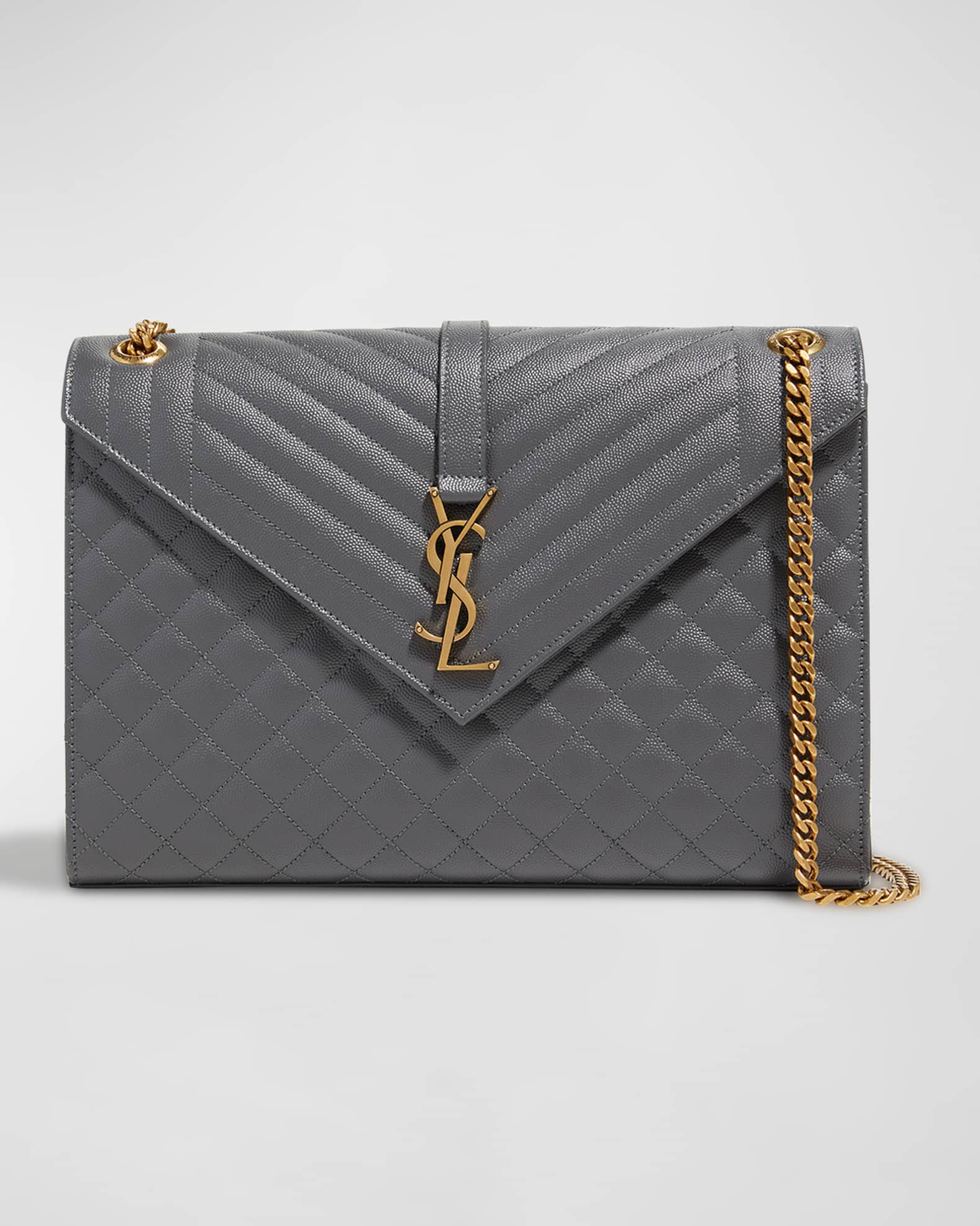 Authentic Saint Laurent YSL Medium Leather Chain Envelope Bag (M size, Noir)