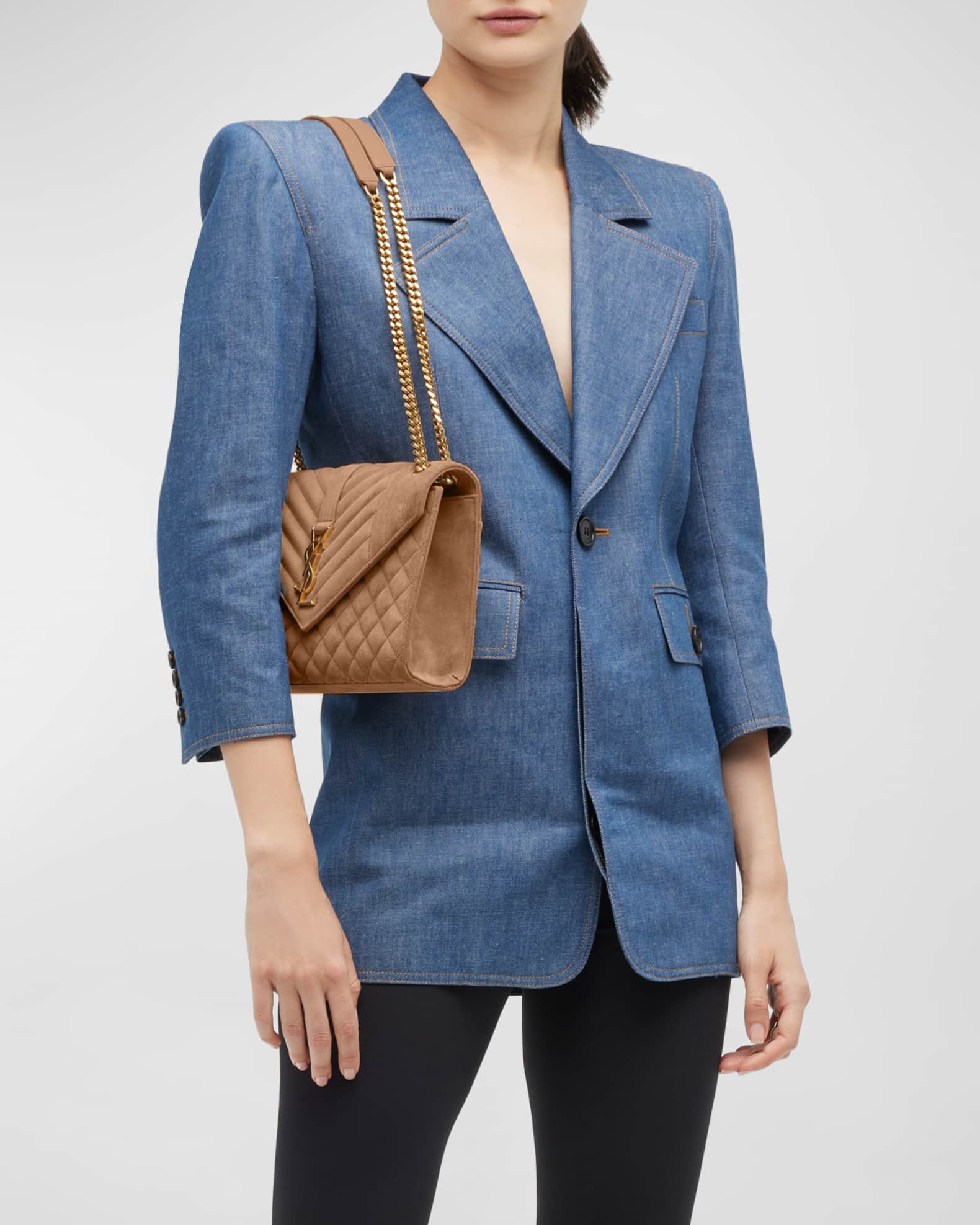 Saint Laurent Envelope Triquilt Medium YSL Shoulder Bag in Suede Neiman Marcus