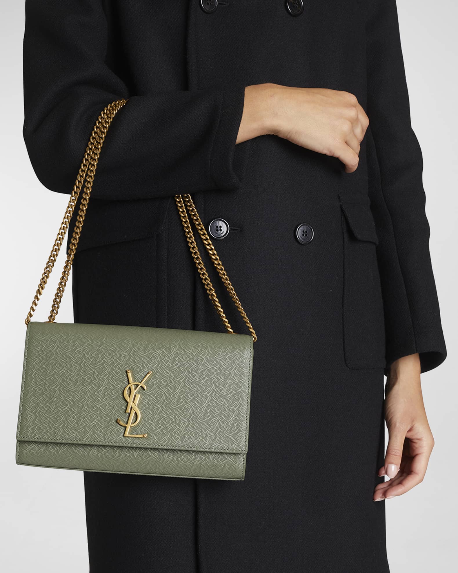 Saint Laurent Kate Monogram YSL Medium Grain de Poudre Chain Bag
