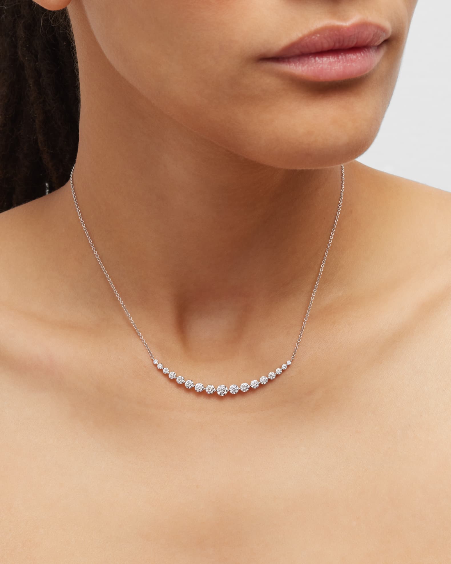 18k White Gold Large Single-Prong Smiley Diamond Necklace, 17"L, 1.90tcw 1