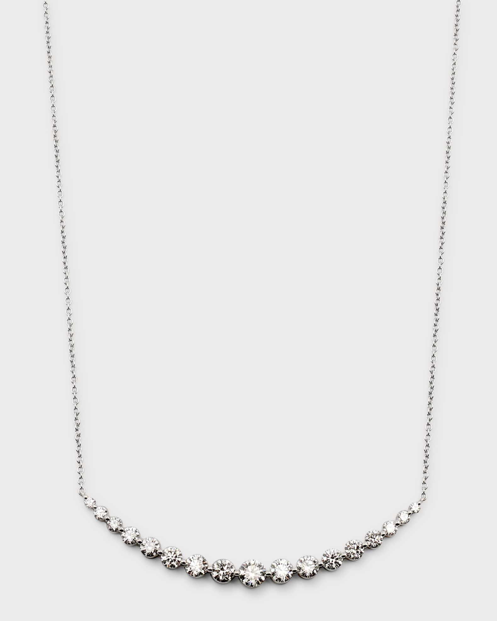18k White Gold Large Single-Prong Smiley Diamond Necklace, 17"L, 1.90tcw 0