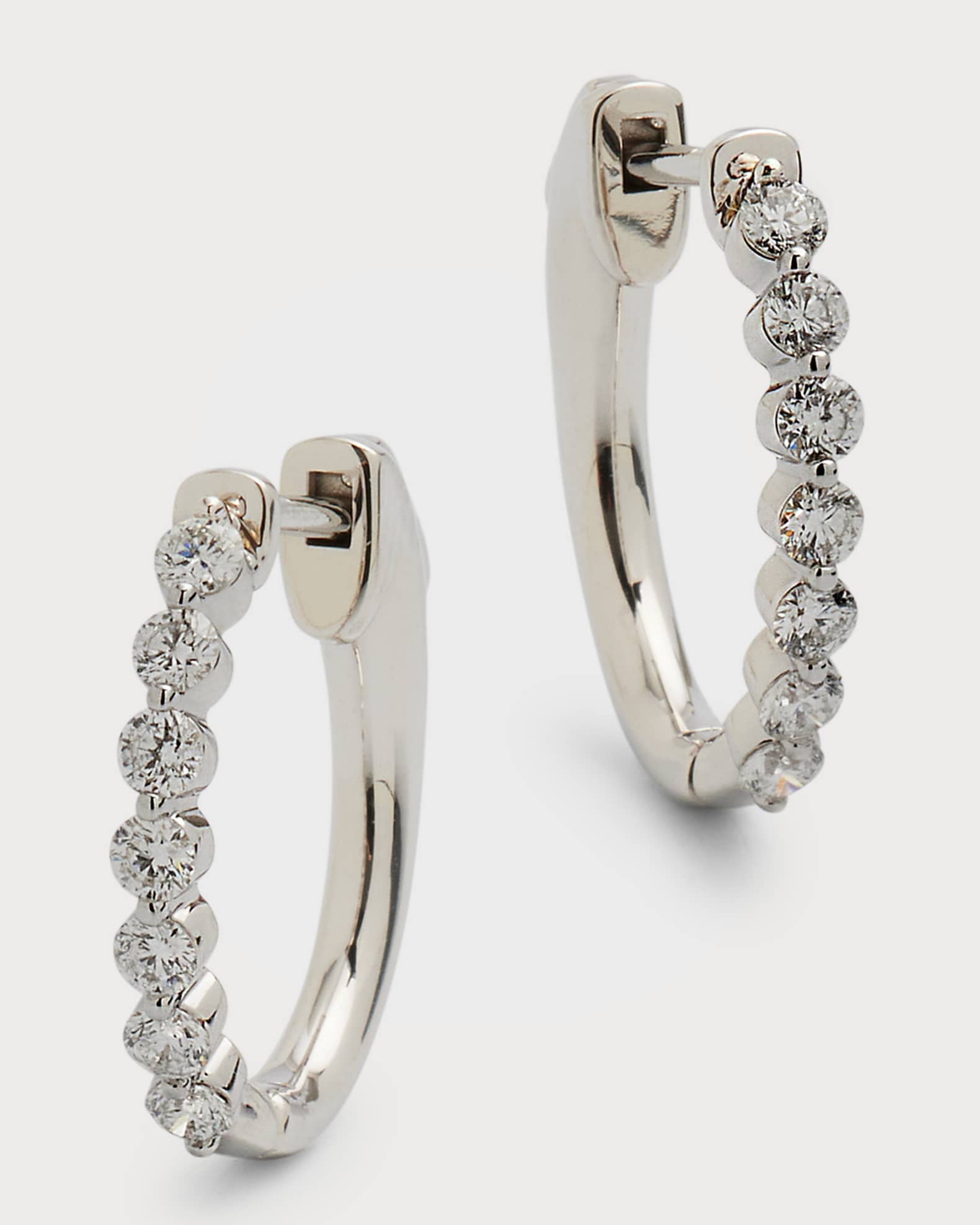 18k White Gold Diamond Huggie Earrings, 0.42tcw, 0.66"L 0