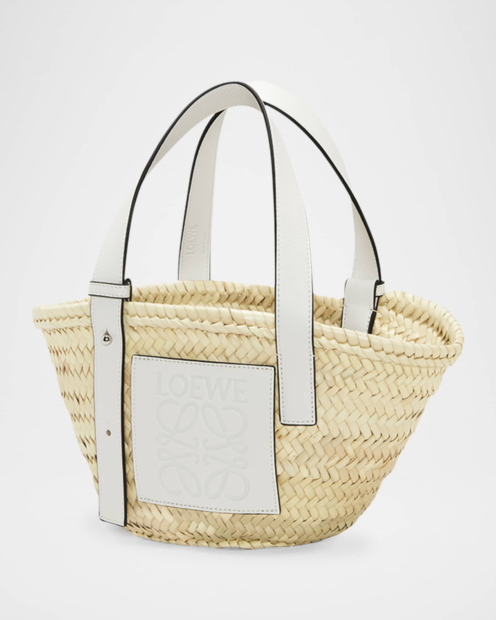 Loewe x Paula s Ibiza Basket Small Bag in Palm Leaf with Leather Handles Neiman Marcus