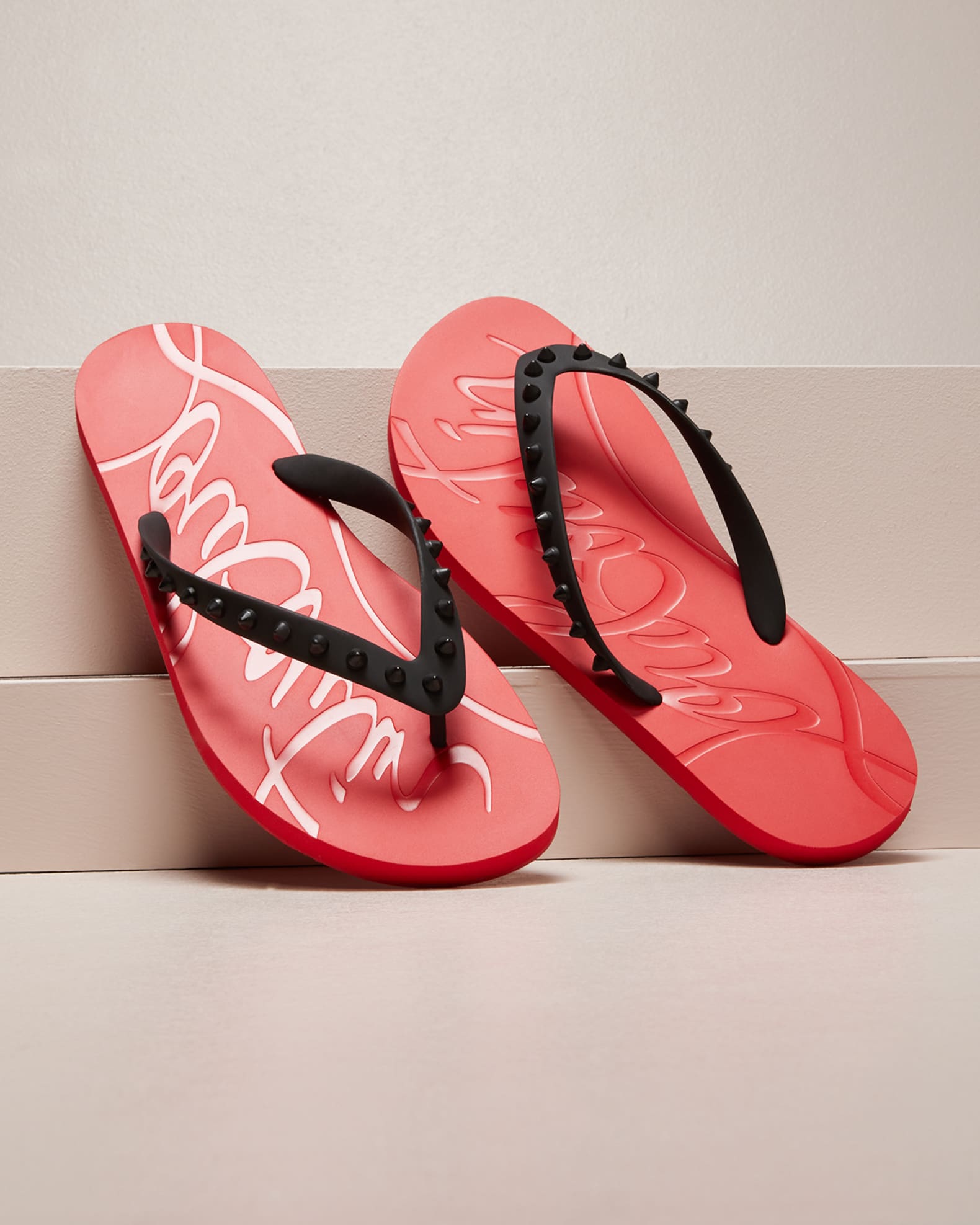 Men s Loubi Tonal Spiked Red Sole Flip Flops