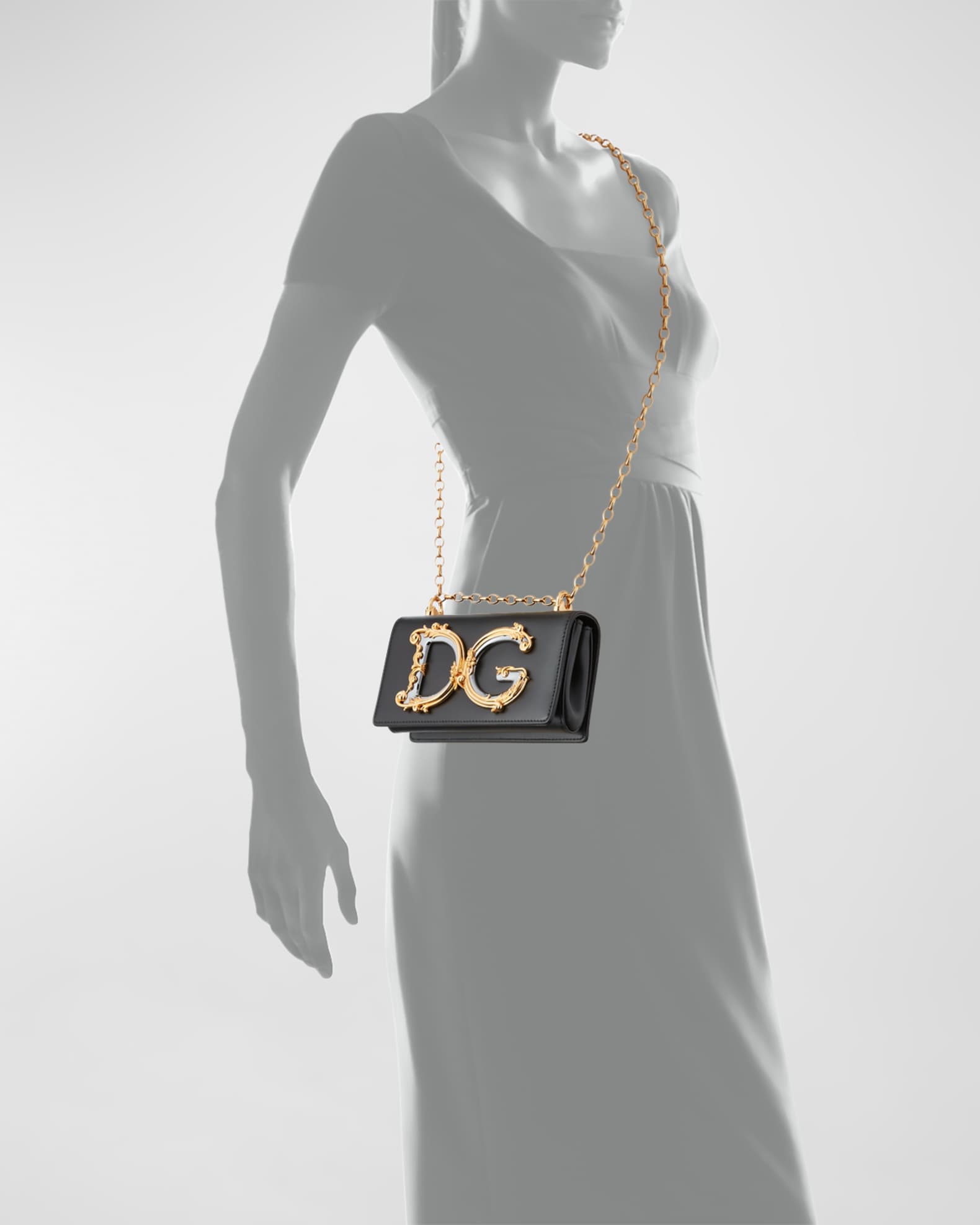 Dolce&Gabbana DG Girls Barocco Leather Shoulder Bag | Neiman Marcus