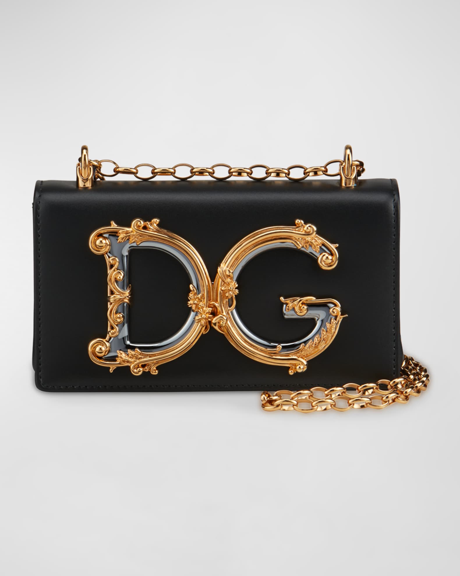 Dolce&Gabbana Barocco Leather Shoulder Bag | Neiman Marcus