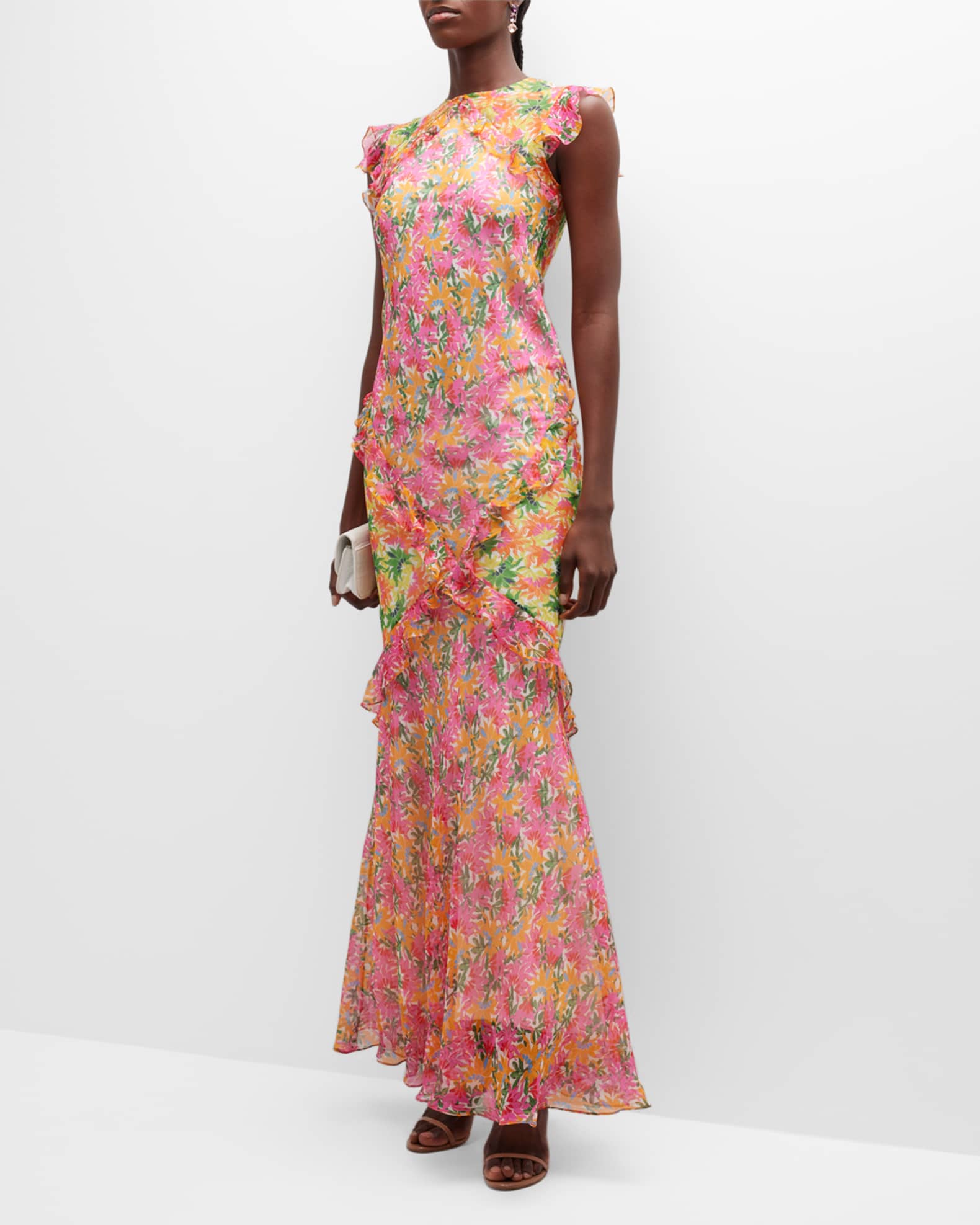Saloni Tamara B Printed Ruffle Dress | Neiman Marcus
