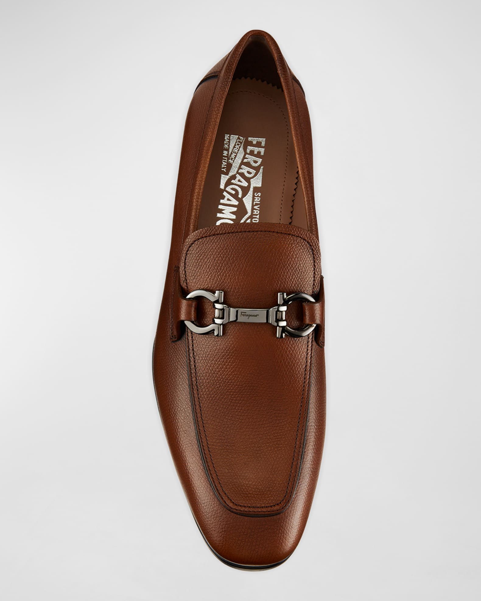 Ferragamo Men's Pebbled Leather Gancini Loafers | Neiman Marcus