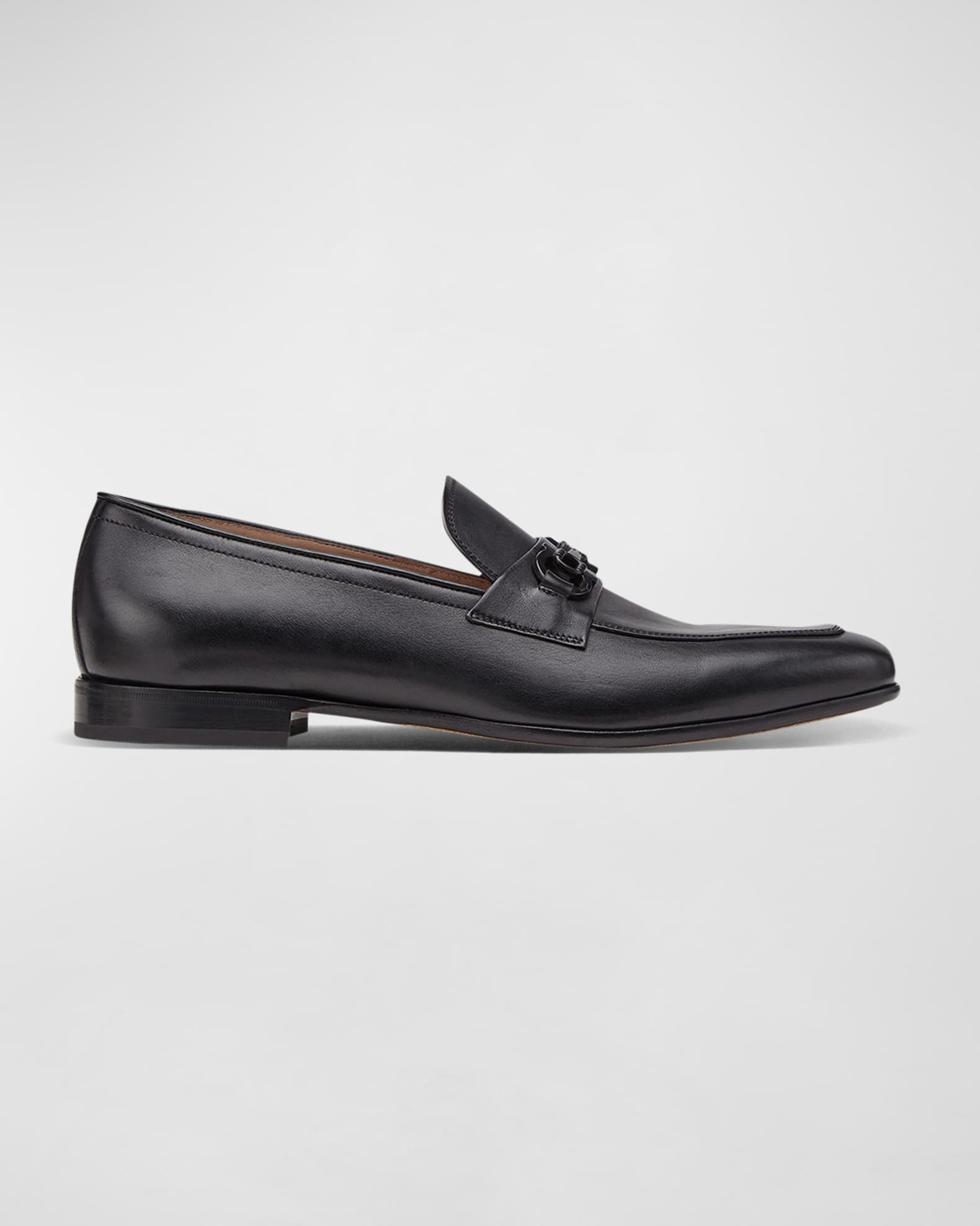 Ferragamo Men's Reno Leather Loafers with Matte Gancini Bit