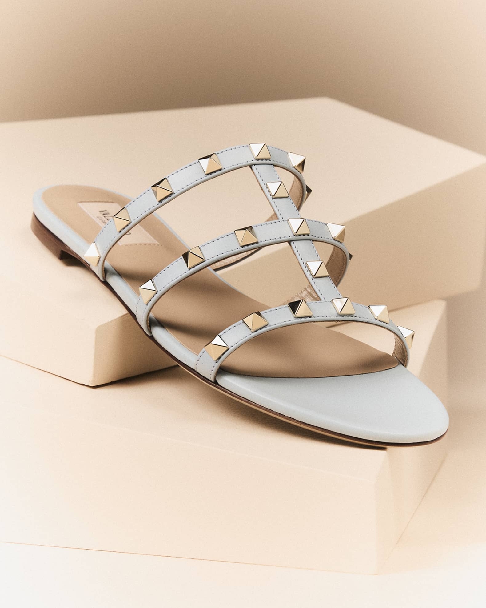 Valentino Garavani Rockstud Caged Flat Slide Sandals