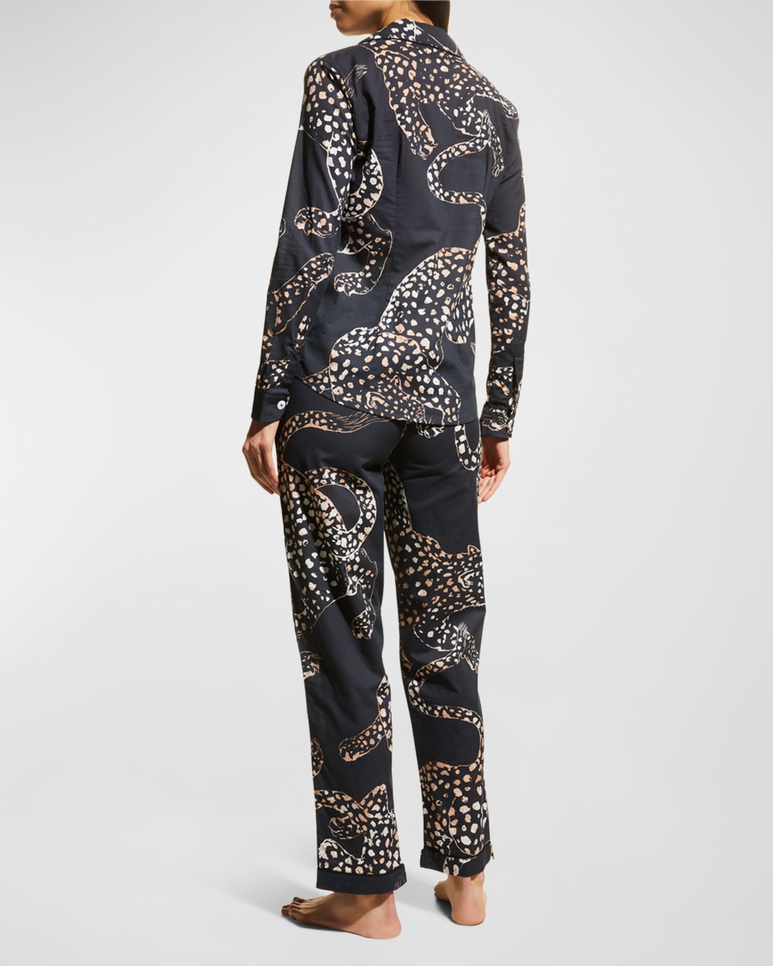 Desmond Dempsey The Navy Jag Print Cotton Long Pajama Set