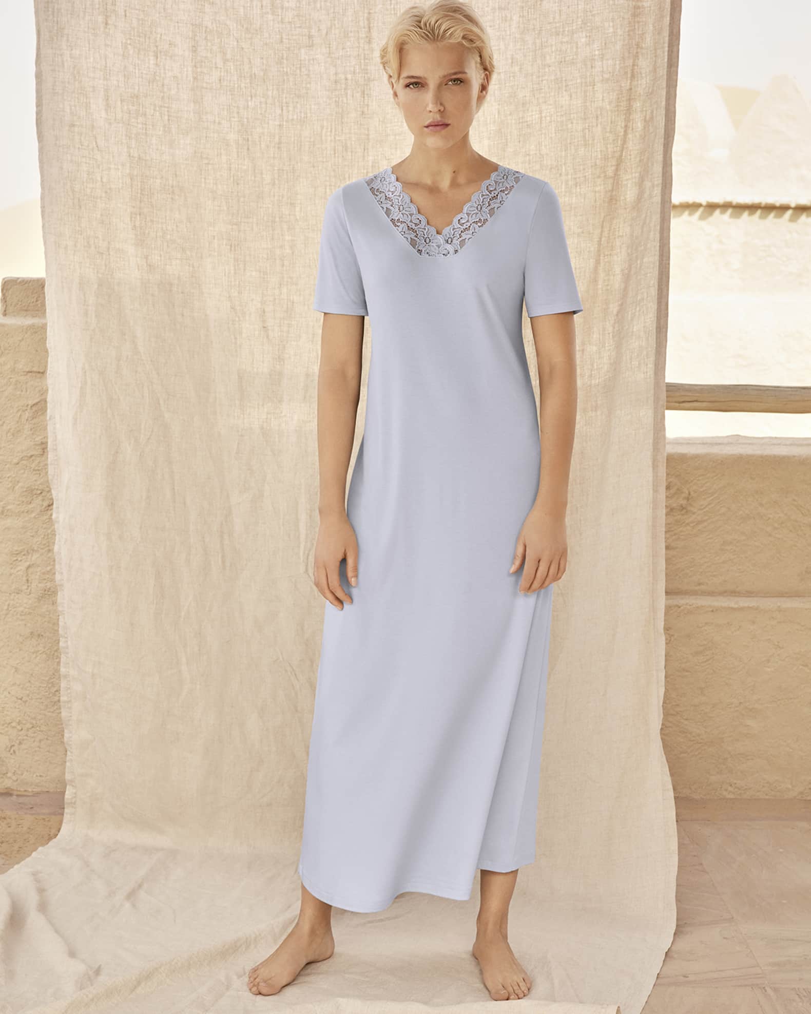 Hanro Moments Short Sleeve Long Nightgown Neiman Marcus