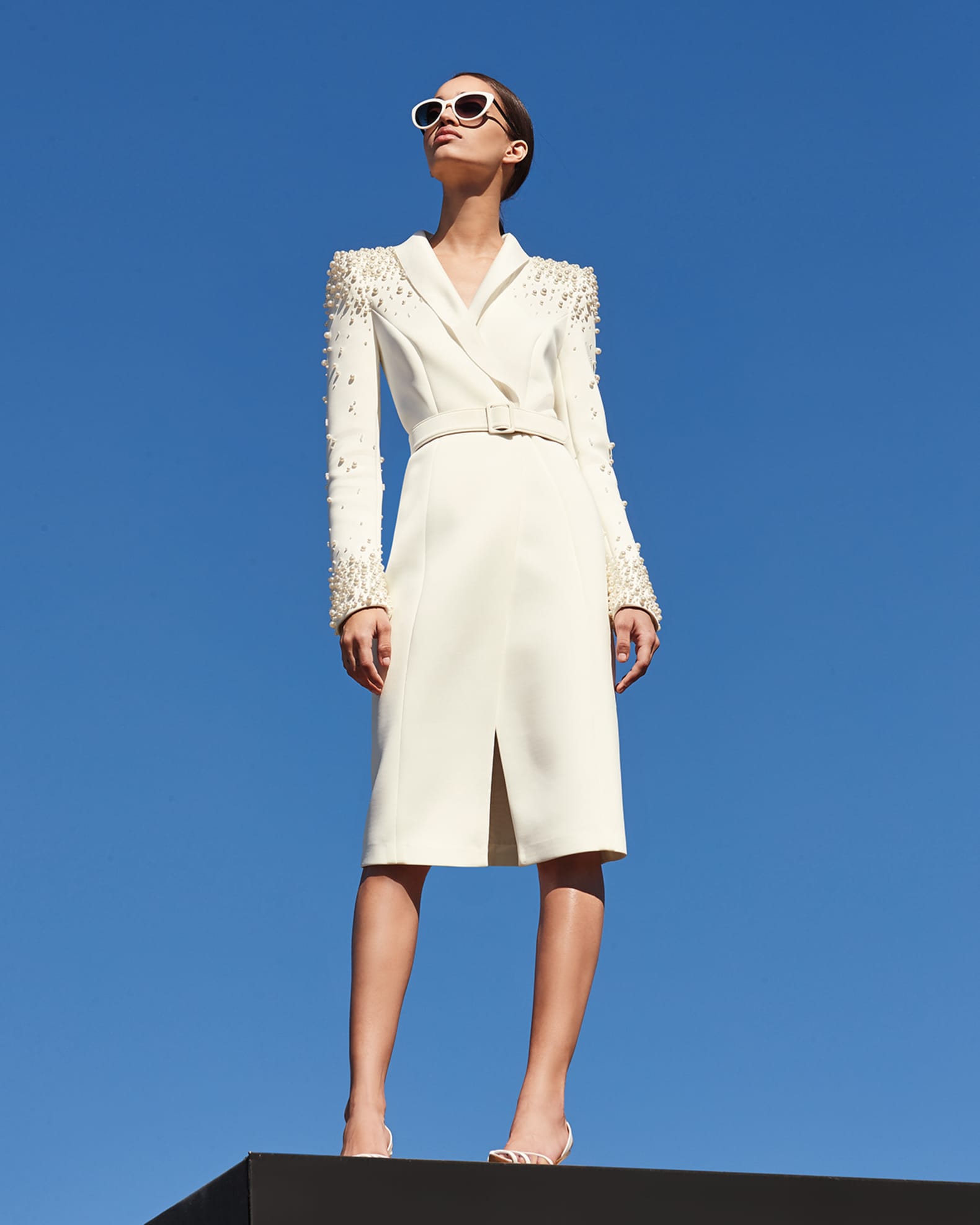 Embellished Long Sleeve Scuba Coat Dress