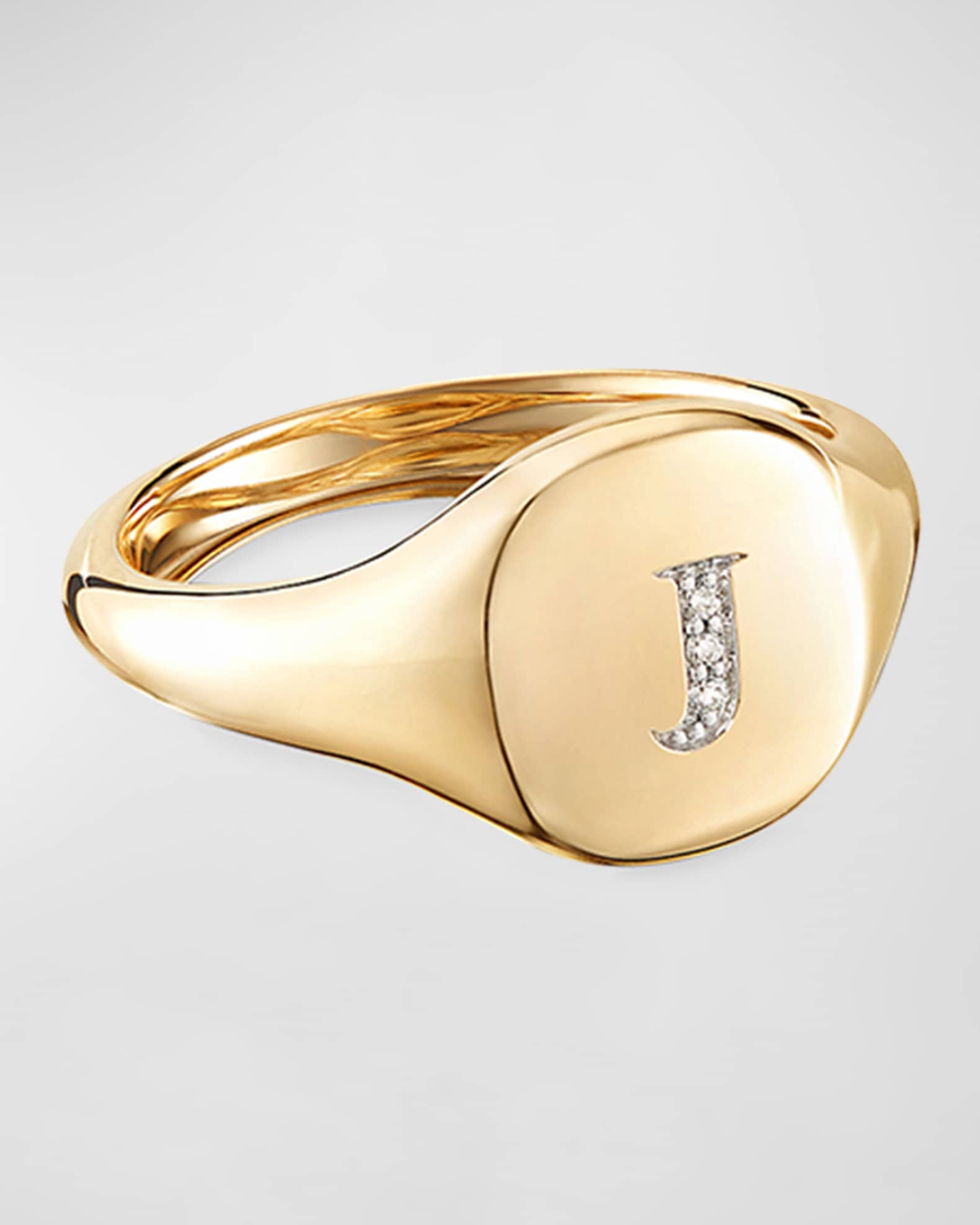 David Yurman Mini DY Initial J Pinky Ring in 18K Yellow Gold with Diamonds, Size 5.5, Women's, Rings Monogram Initial & Alphabet Rings