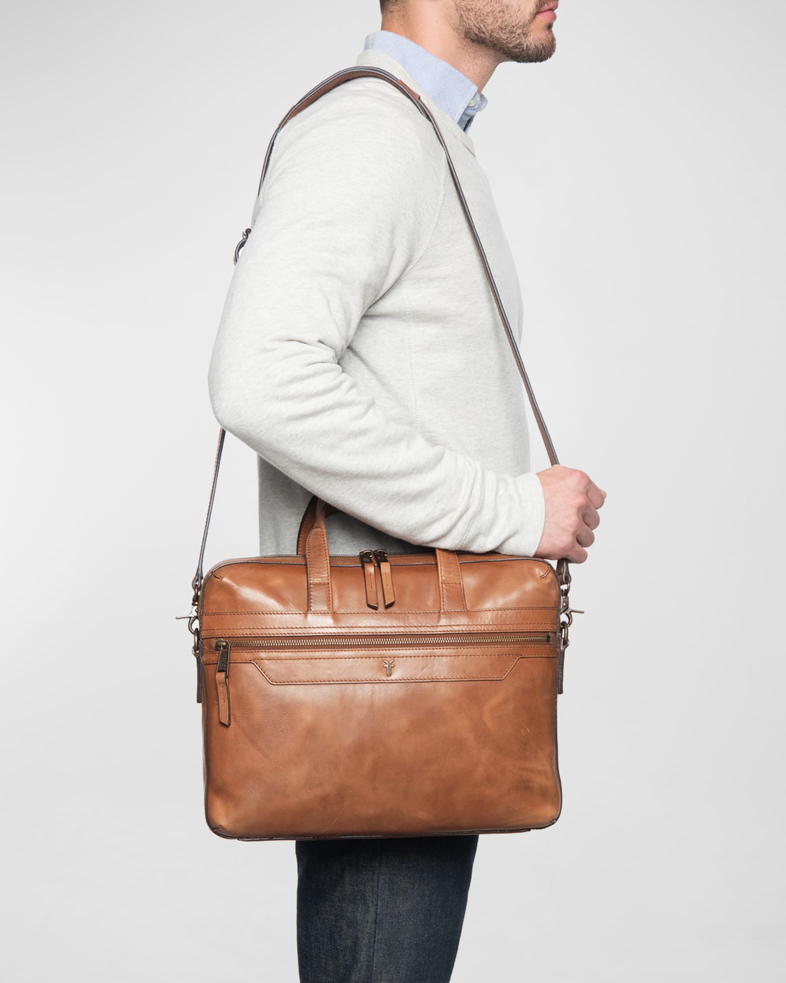 Frye Men's Holden Slim Leather Briefcase | Neiman Marcus