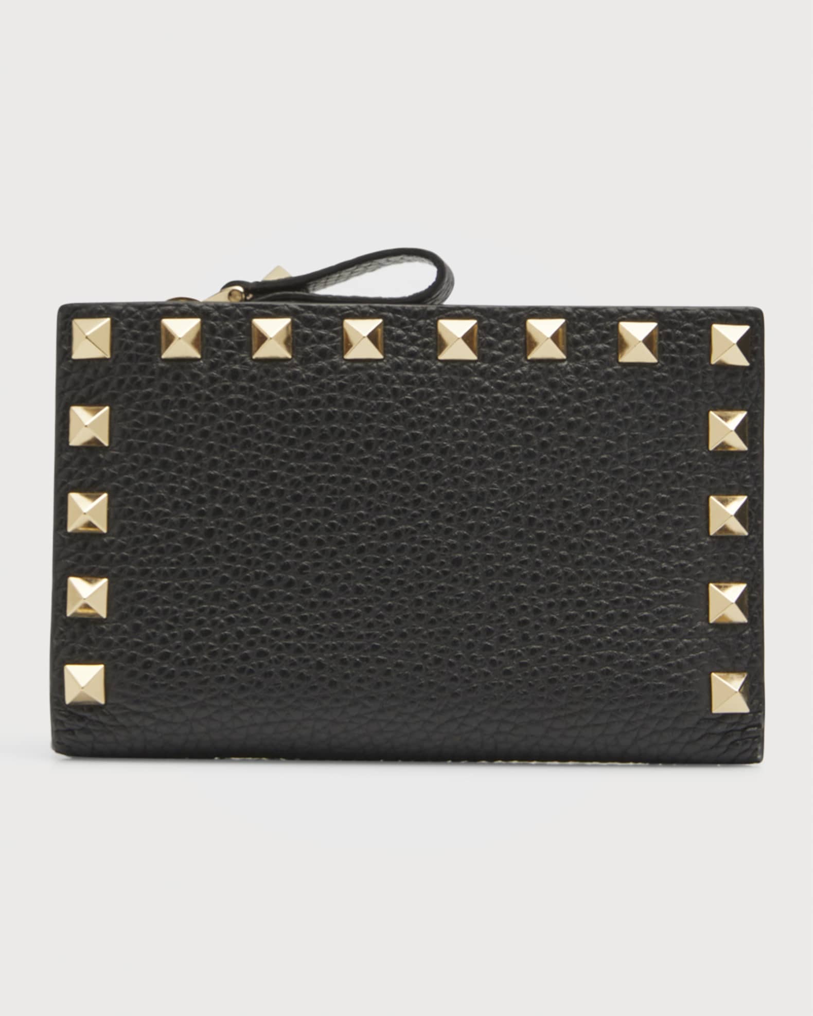 Valentino Rockstud Leather Zip Coin Purse Card Holder Black