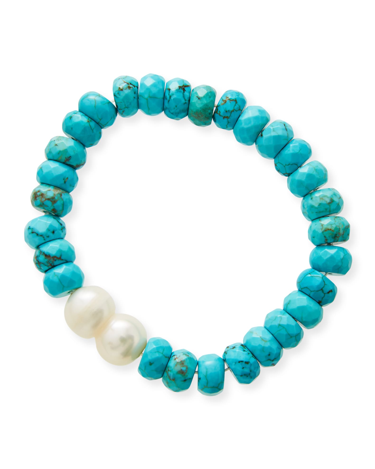 Faceted Turquoise Rondelle Baroque Pearl Stretch Bracelet 0