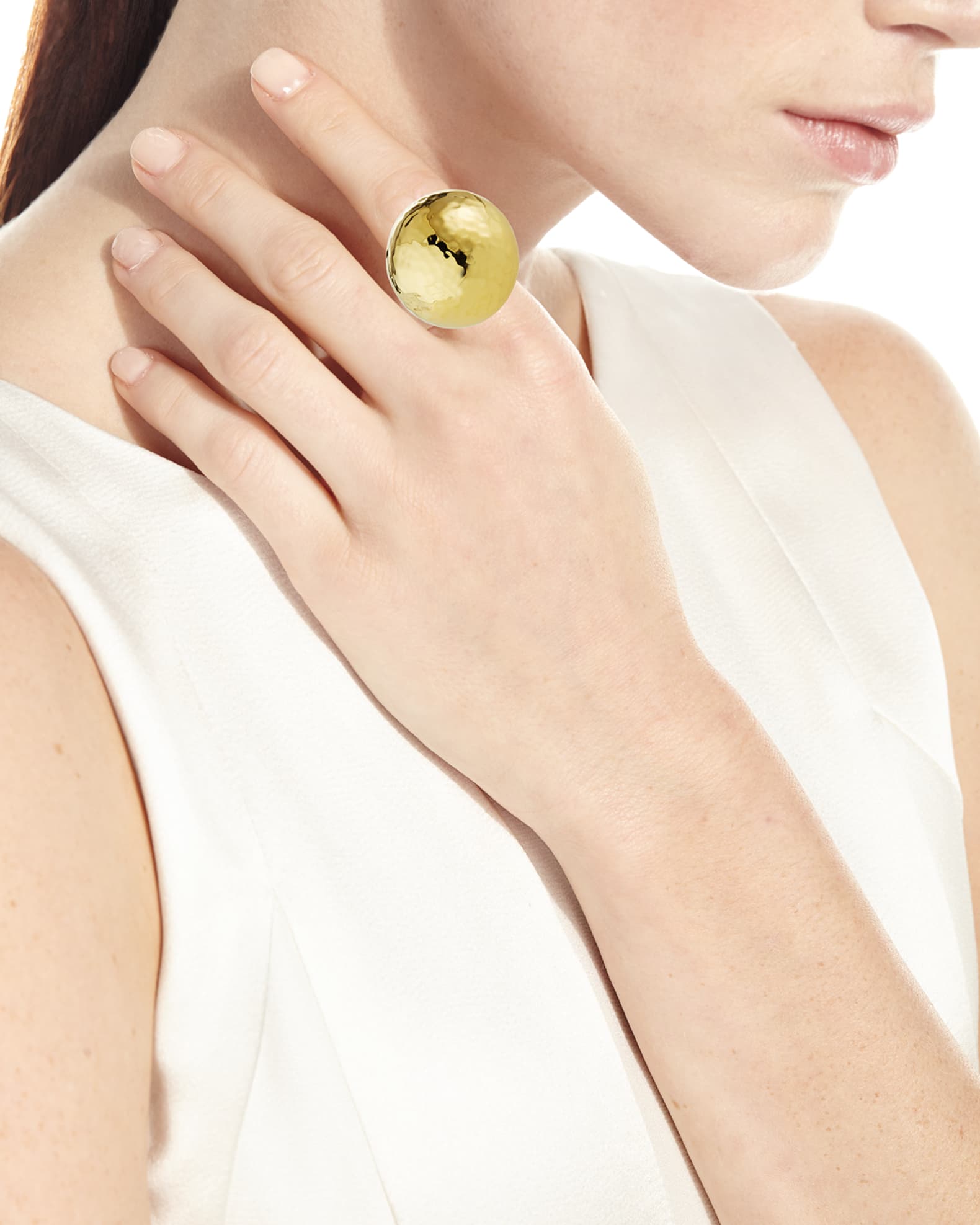 Hammered Gold Dome Statement Ring, Adjustable 1