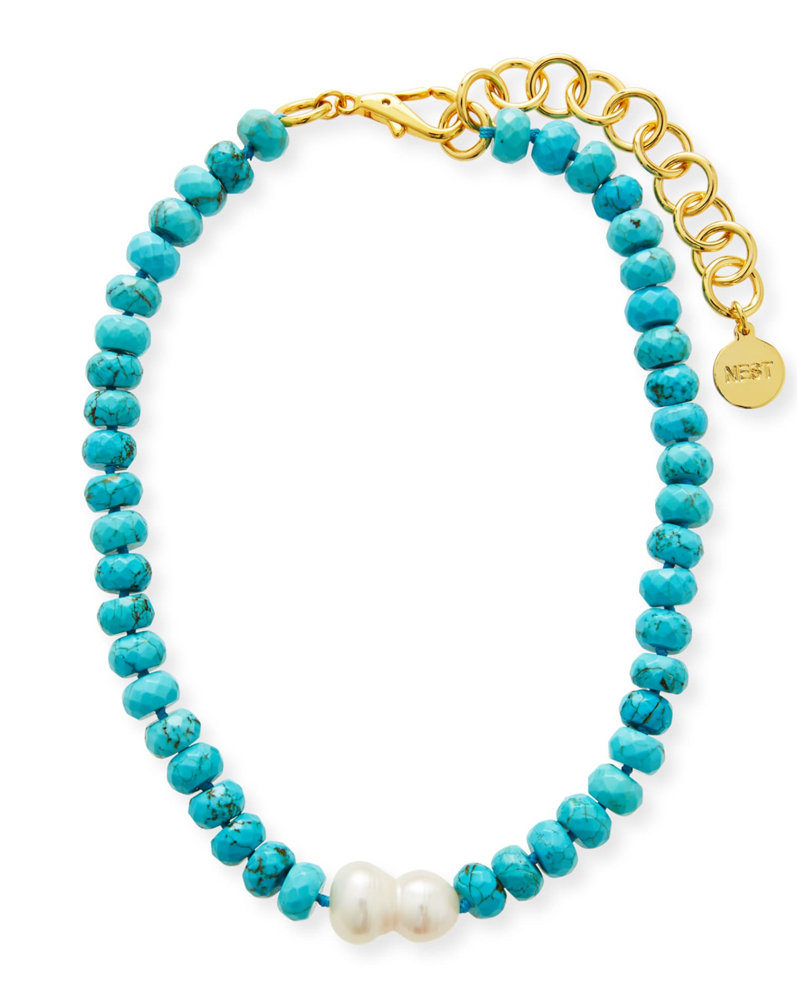 Turquoise Bead and Single Baroque Pearl Short Necklace 0