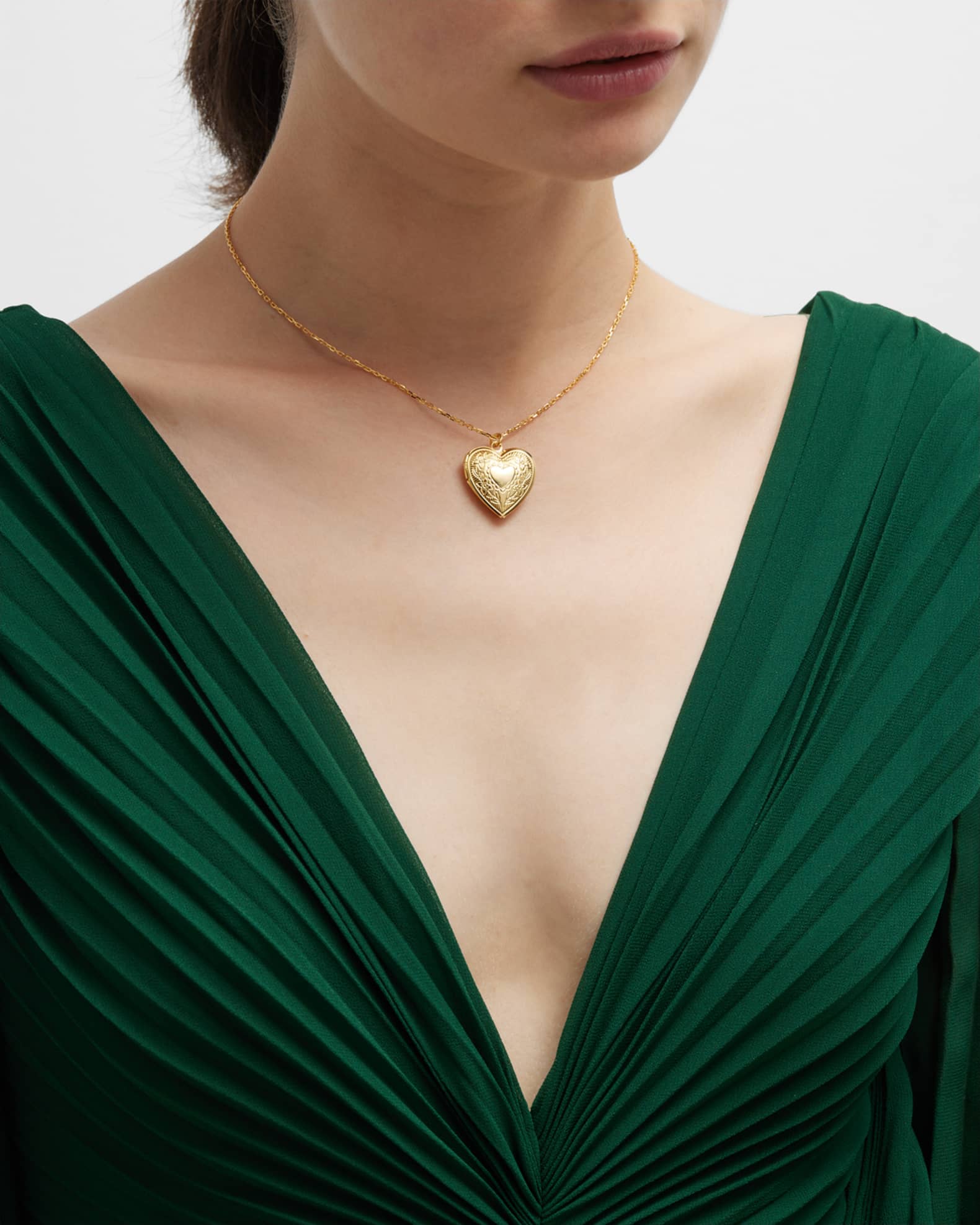 24k Gold Electroplate Chain Necklace with Heart Locket Pendant 1