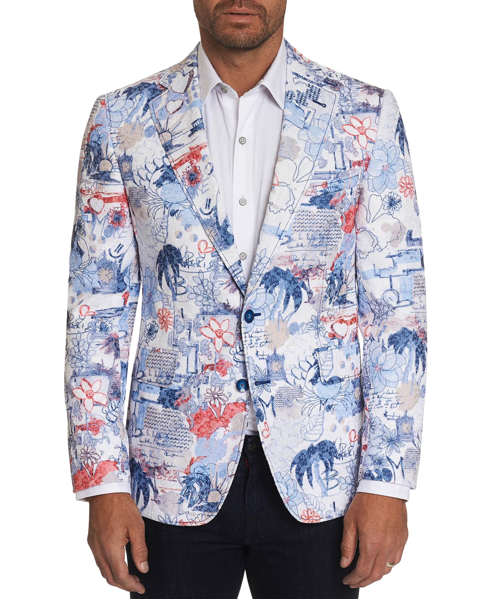 Robert Graham Men's Ascari Floral-Print Two-Button Jacket | Neiman Marcus
