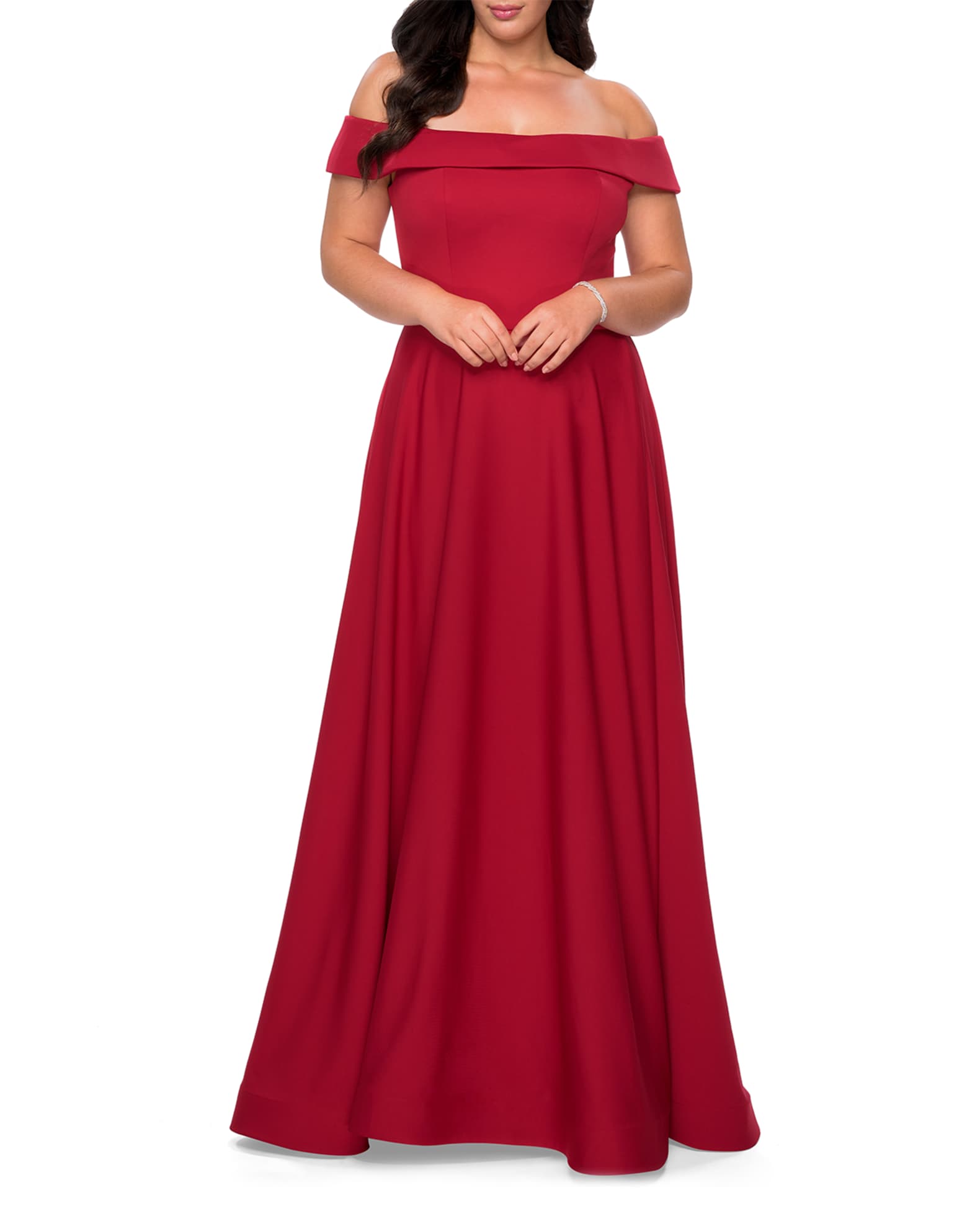 off the shoulder jersey gown la femme