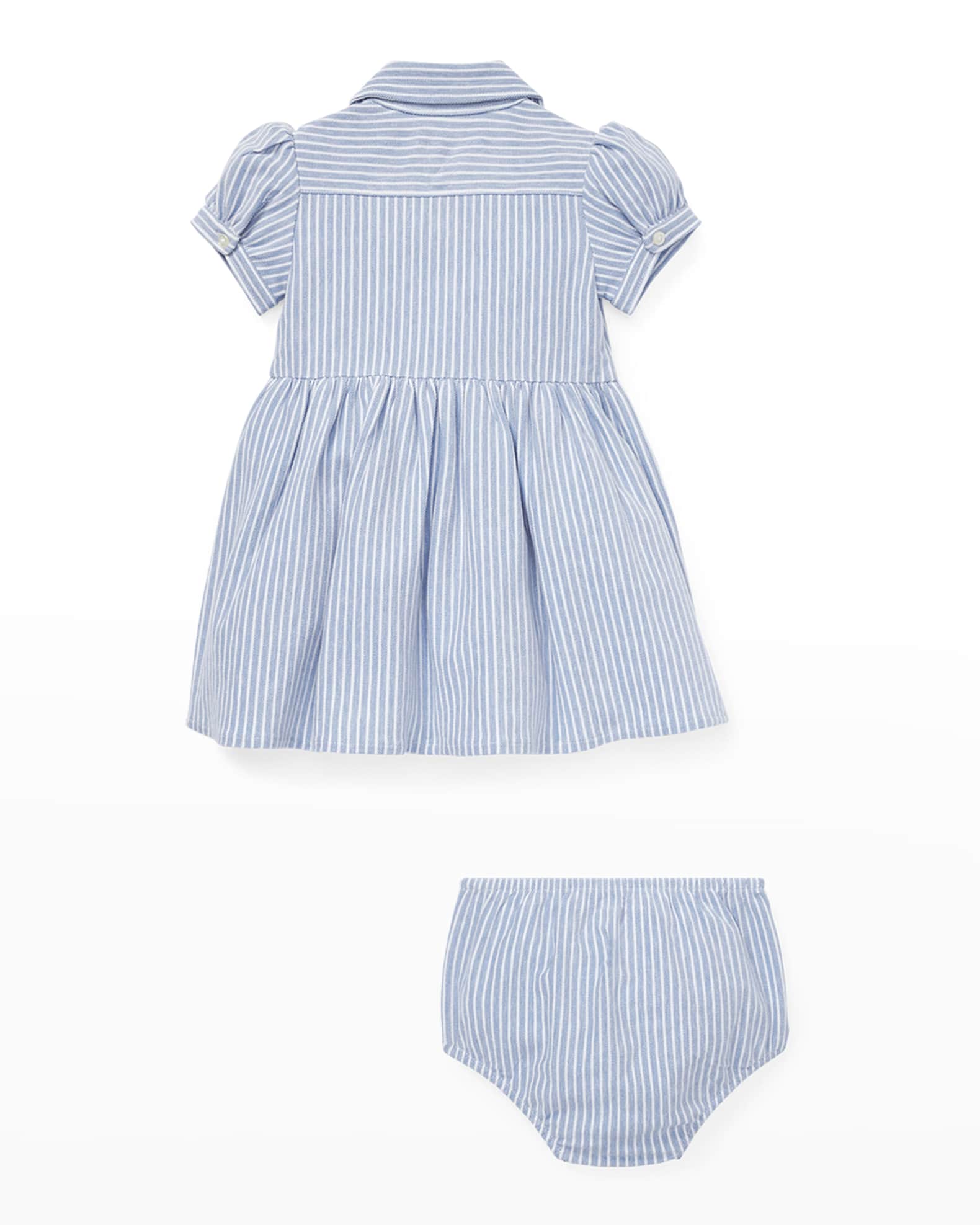 Yarn-Dyed Oxford Mesh Stripe Dress w/ Matching Bloomers, Size 3M-24M 1