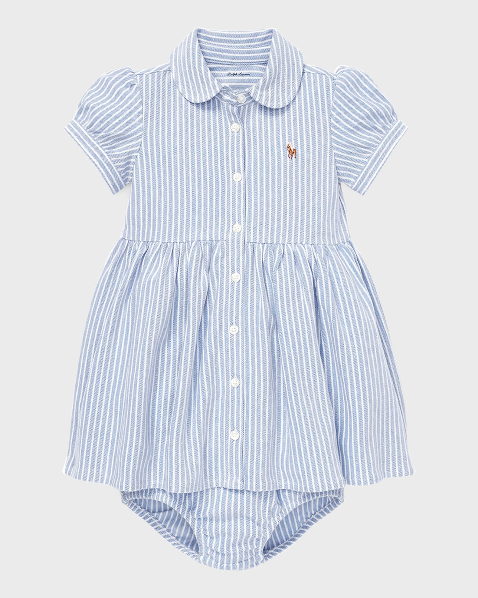 Yarn-Dyed Oxford Mesh Stripe Dress w/ Matching Bloomers, Size 3M-24M 0