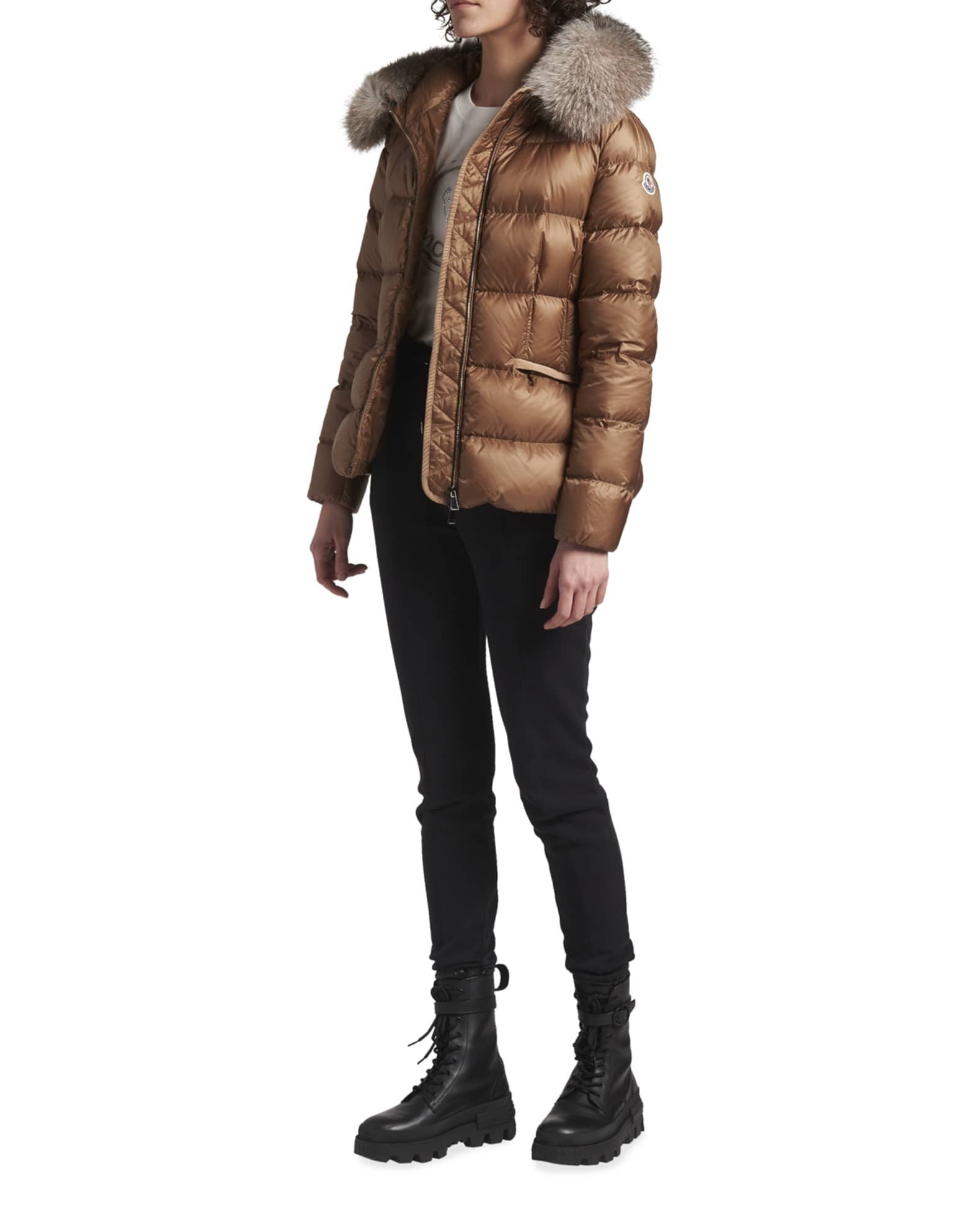 Moncler Boed Slim Fur-Trim Hooded Puffer Jacket | Neiman Marcus