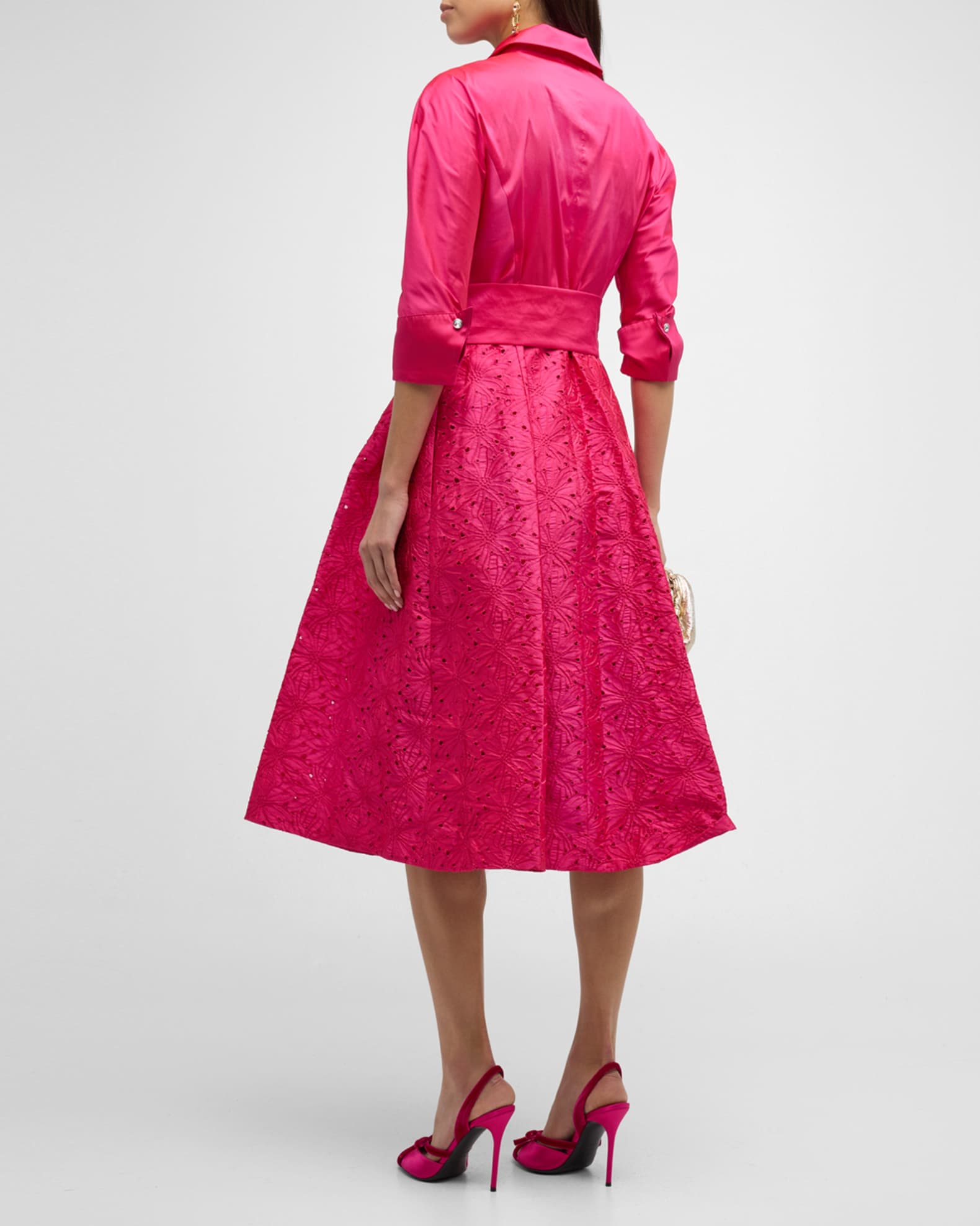 Rickie Freeman for Teri Jon Taffeta Shirt Dress w/ Eyelet Skirt