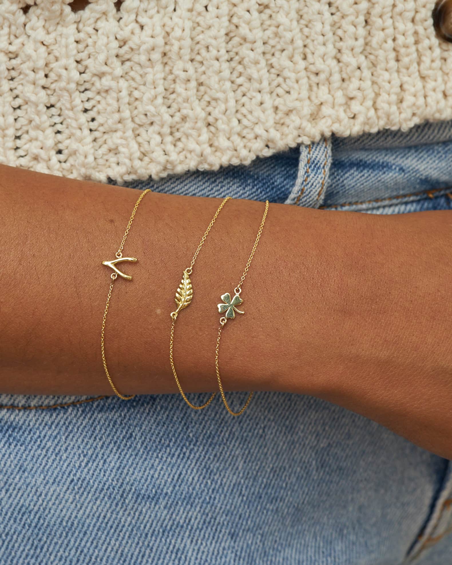 18k Gold Mini Wishbone Chain Bracelet on a 14k Chain 1