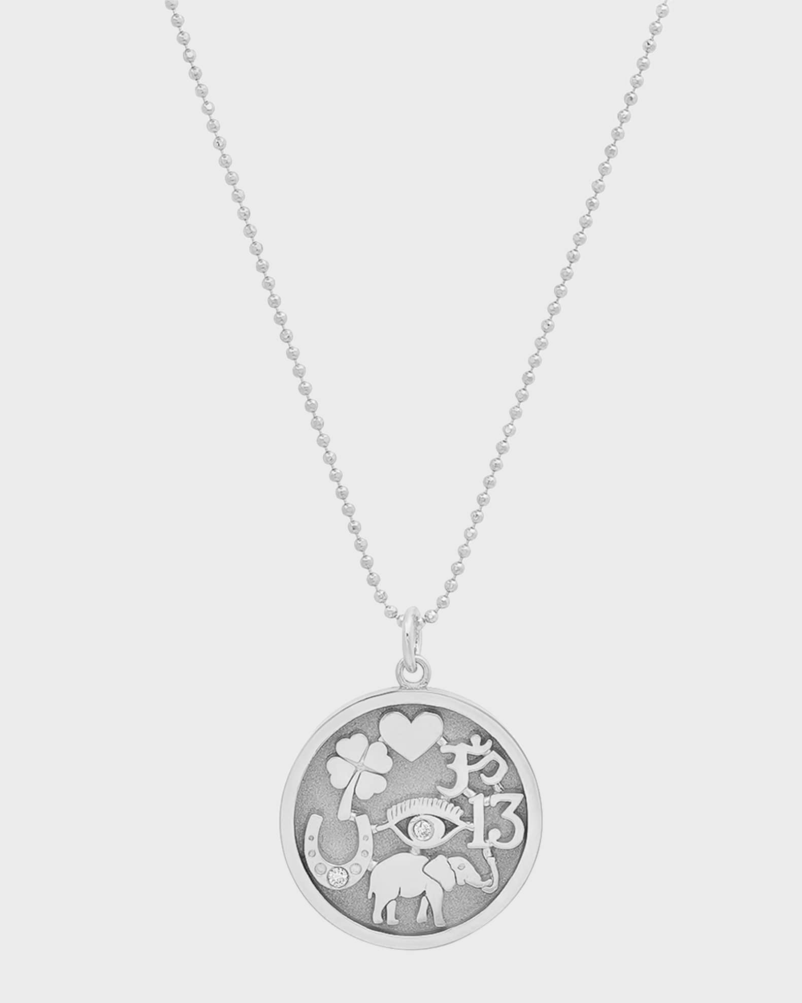 18k White Gold Good Luck Pendant Necklace with Diamonds 0
