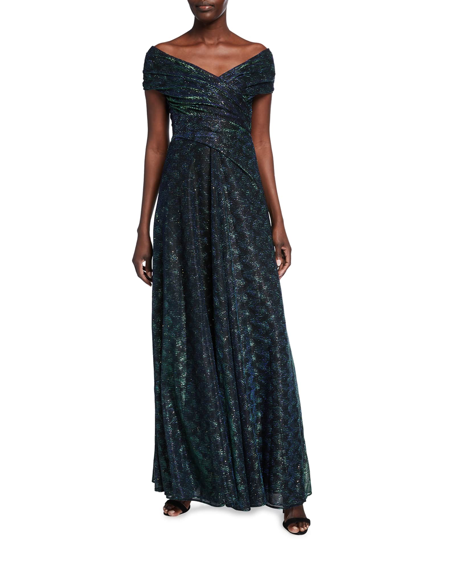 Talbot Runhof Tolinda Metallic Voile Off-the-Shoulder Gown | Neiman Marcus