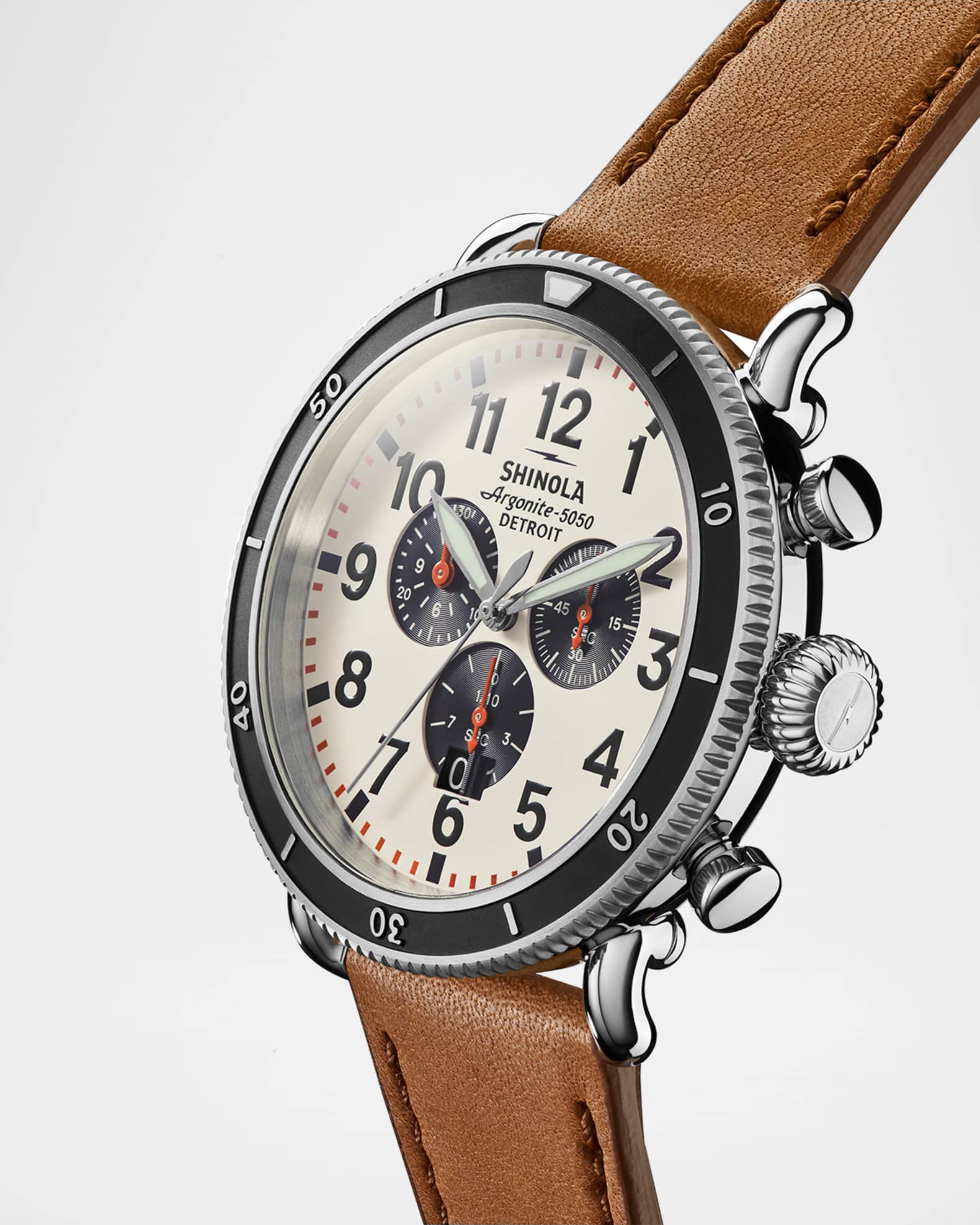 Men's 48mm Runwell Sport 3-Eye Chronograph Leather Watch 1