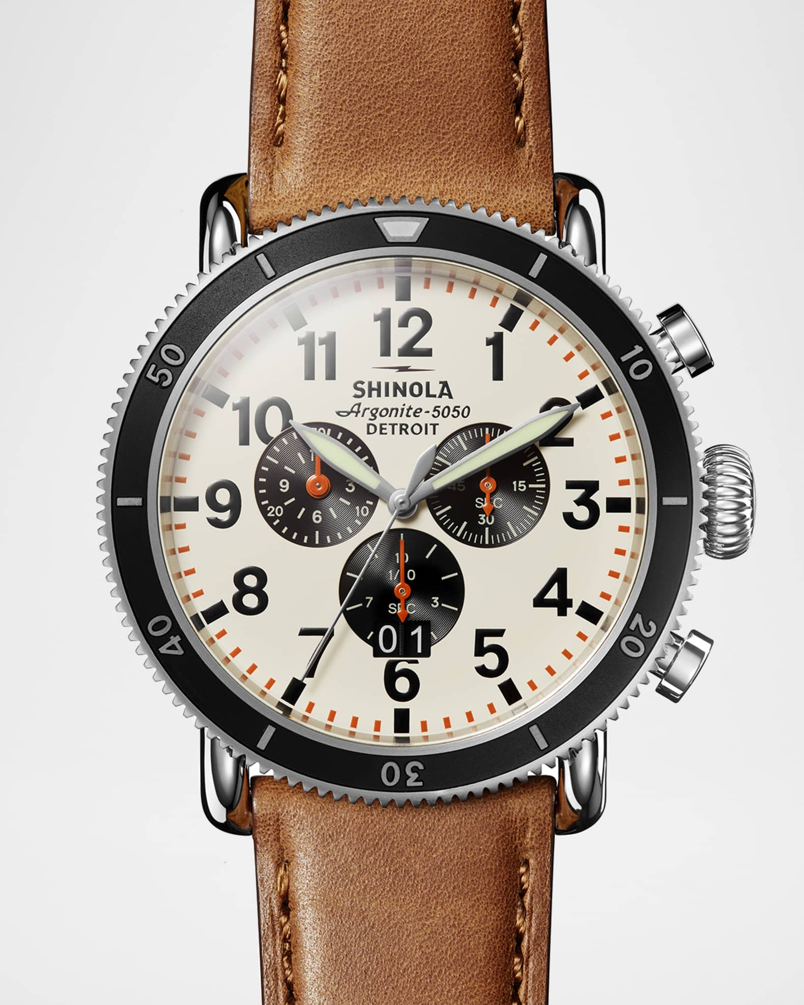 Men's 48mm Runwell Sport 3-Eye Chronograph Leather Watch 0