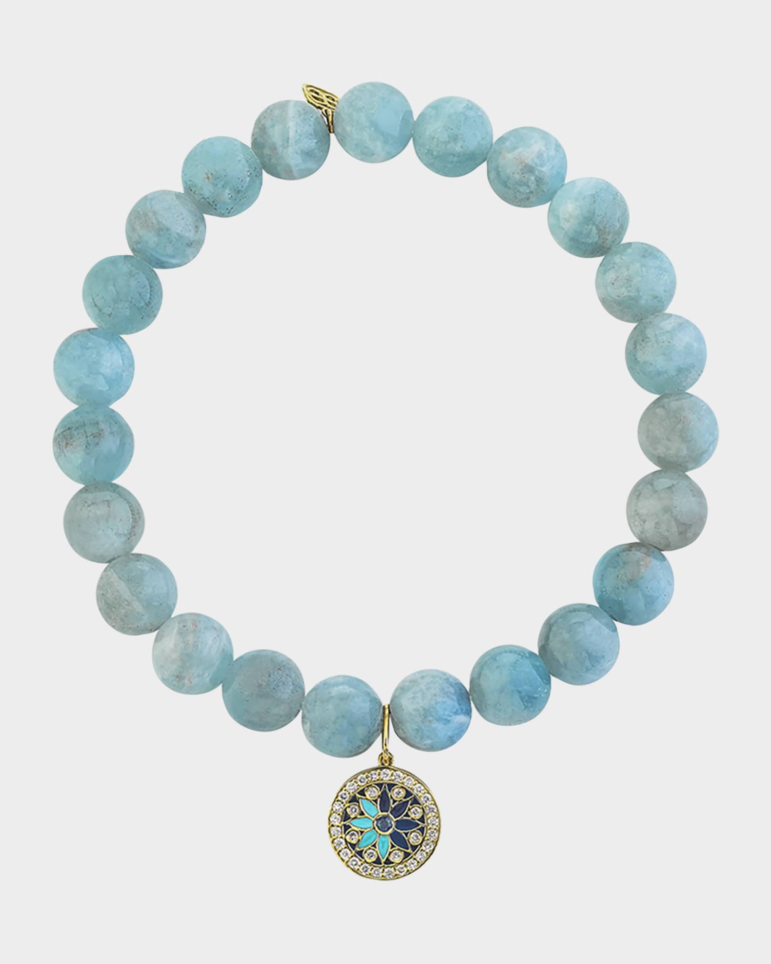 Aquamarine Bead Bracelet with Kaleidoscope Charm 1