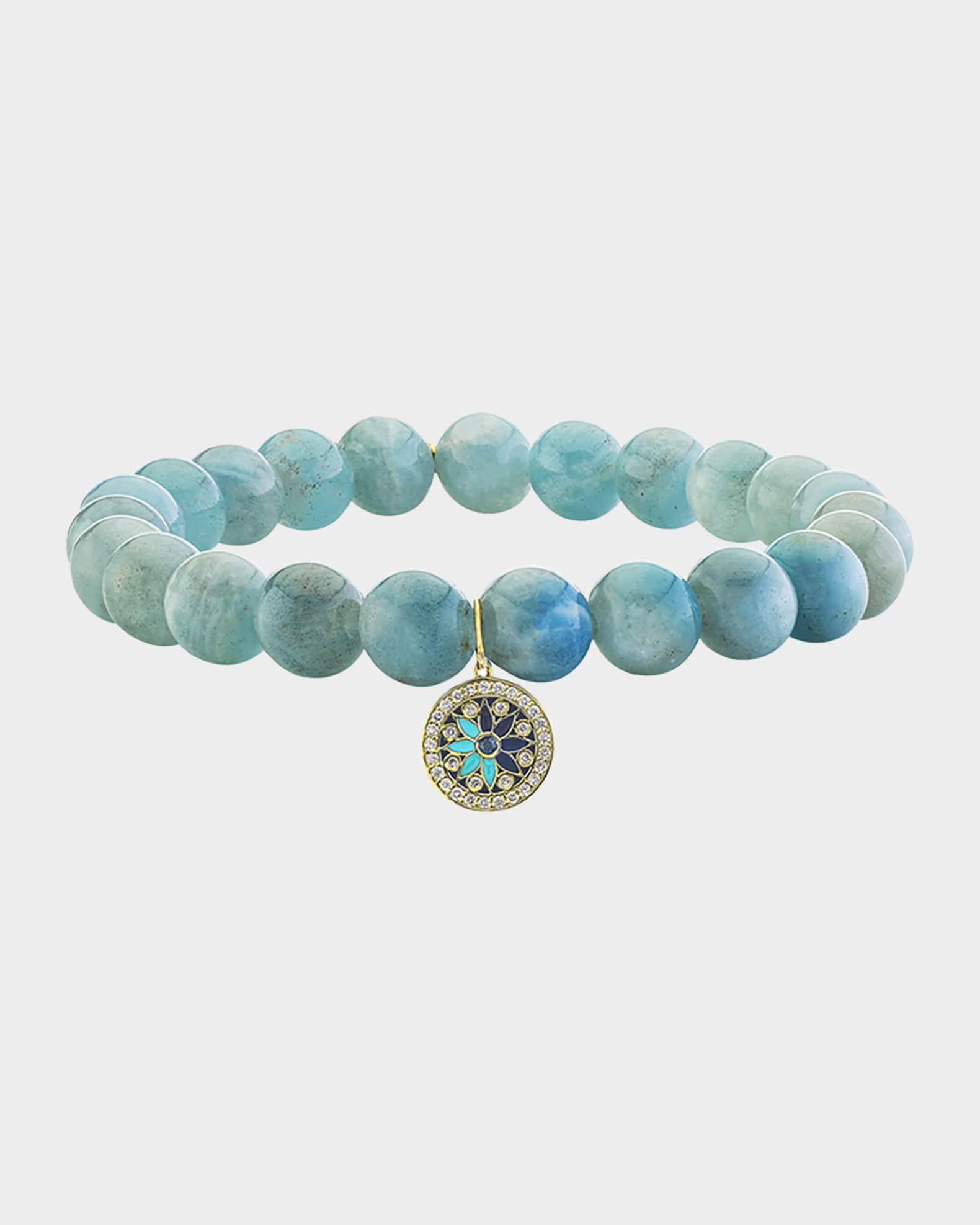 Aquamarine Bead Bracelet with Kaleidoscope Charm 0
