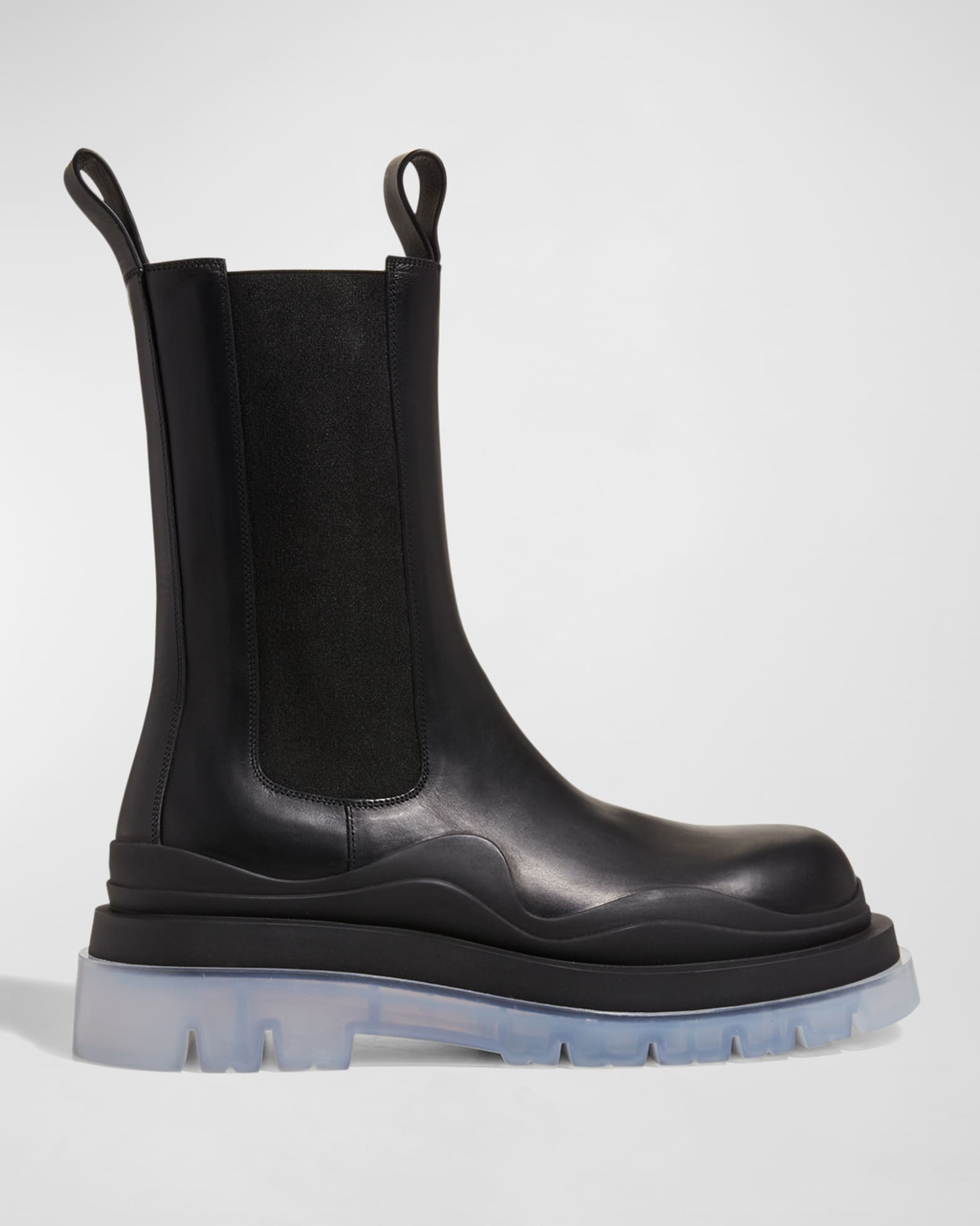 Bottega Veneta Leather Tire Chunky-Sole Chelsea Boot Black Acid Turquoise