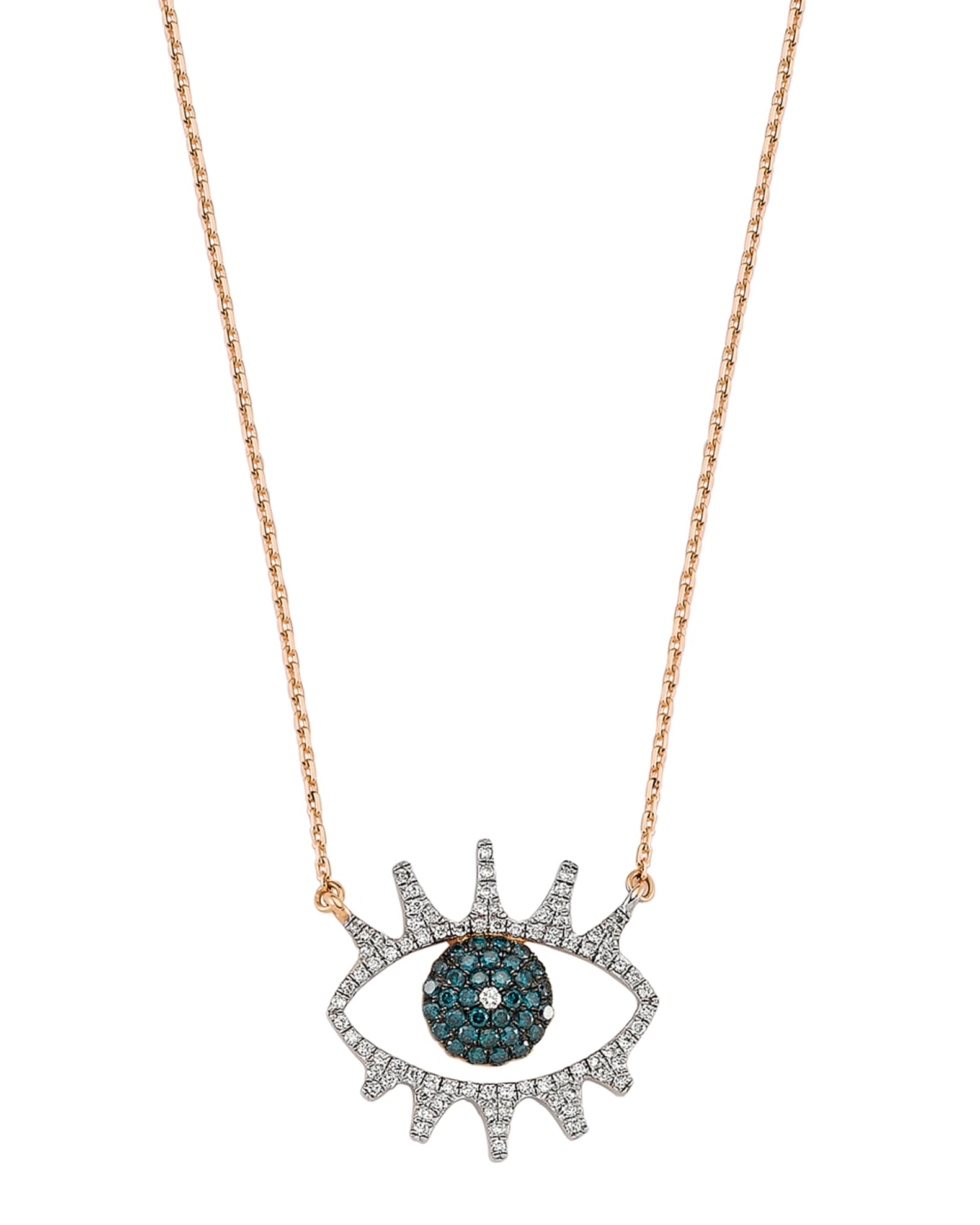 Eye Light Open Multi-Diamond Pendant Necklace, White/Blue 0