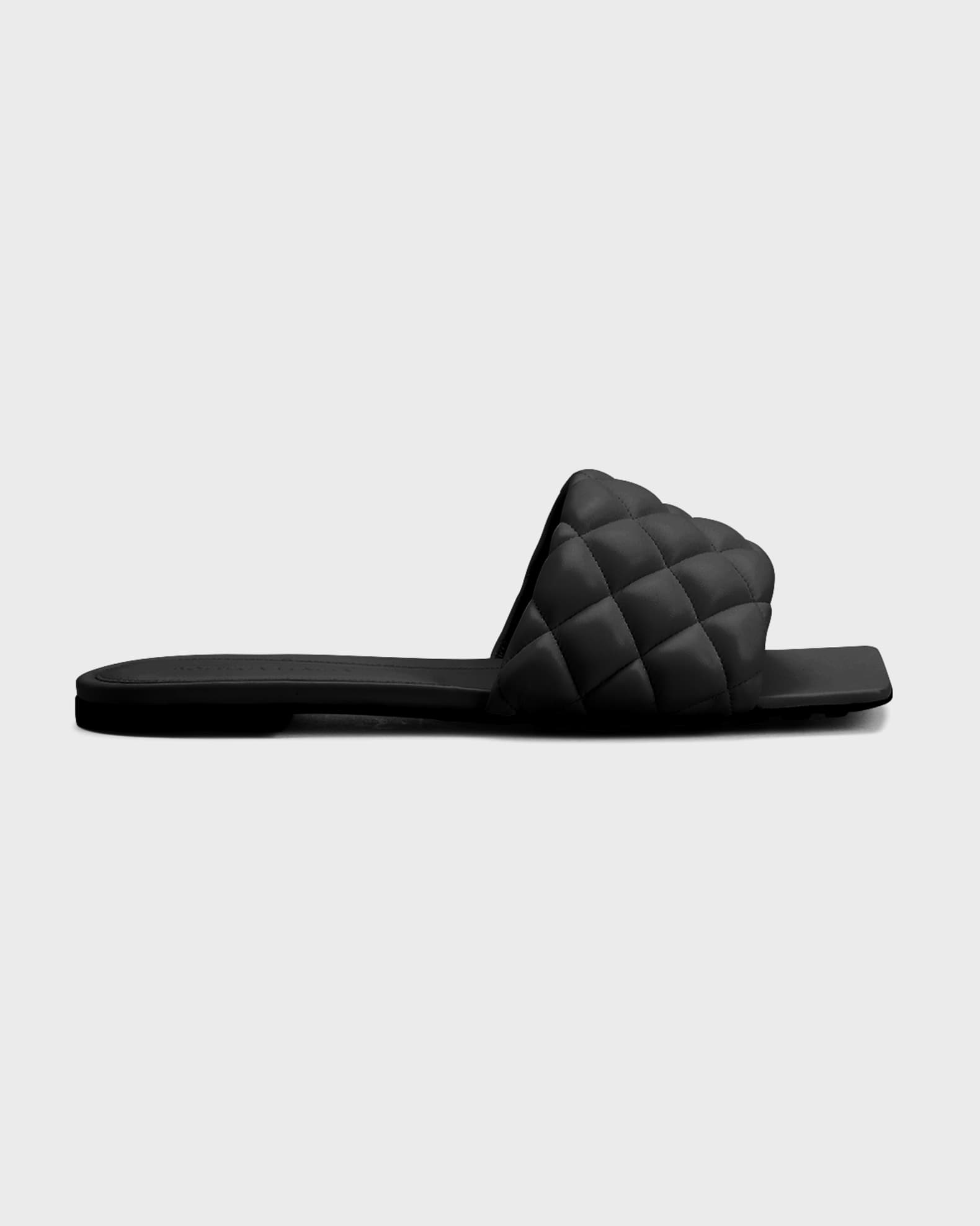 Bottega Veneta Women's Padded Leather Flat Sandals - Black - Size 6