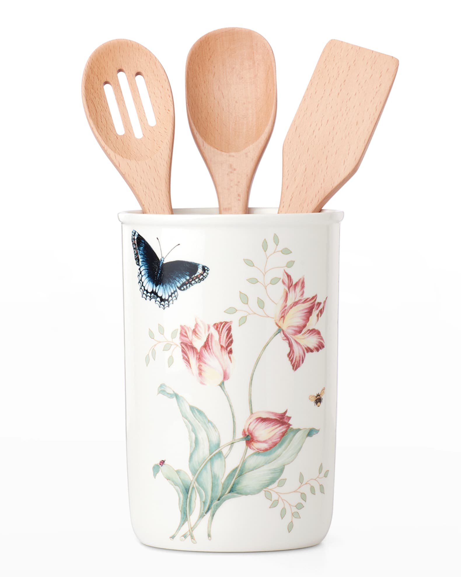 Lenox Utensil Jar with 3 Wood Utensils Neiman Marcus