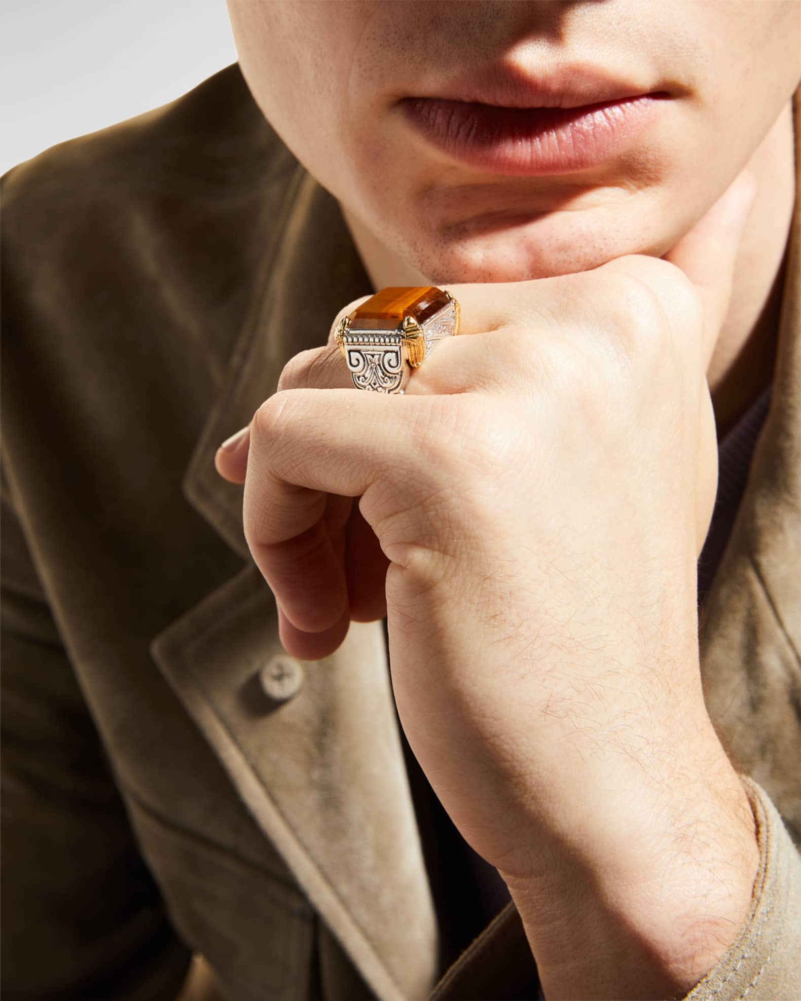 Konstantino Men s Perseus Two Tone Tiger s Eye Ring Neiman Marcus