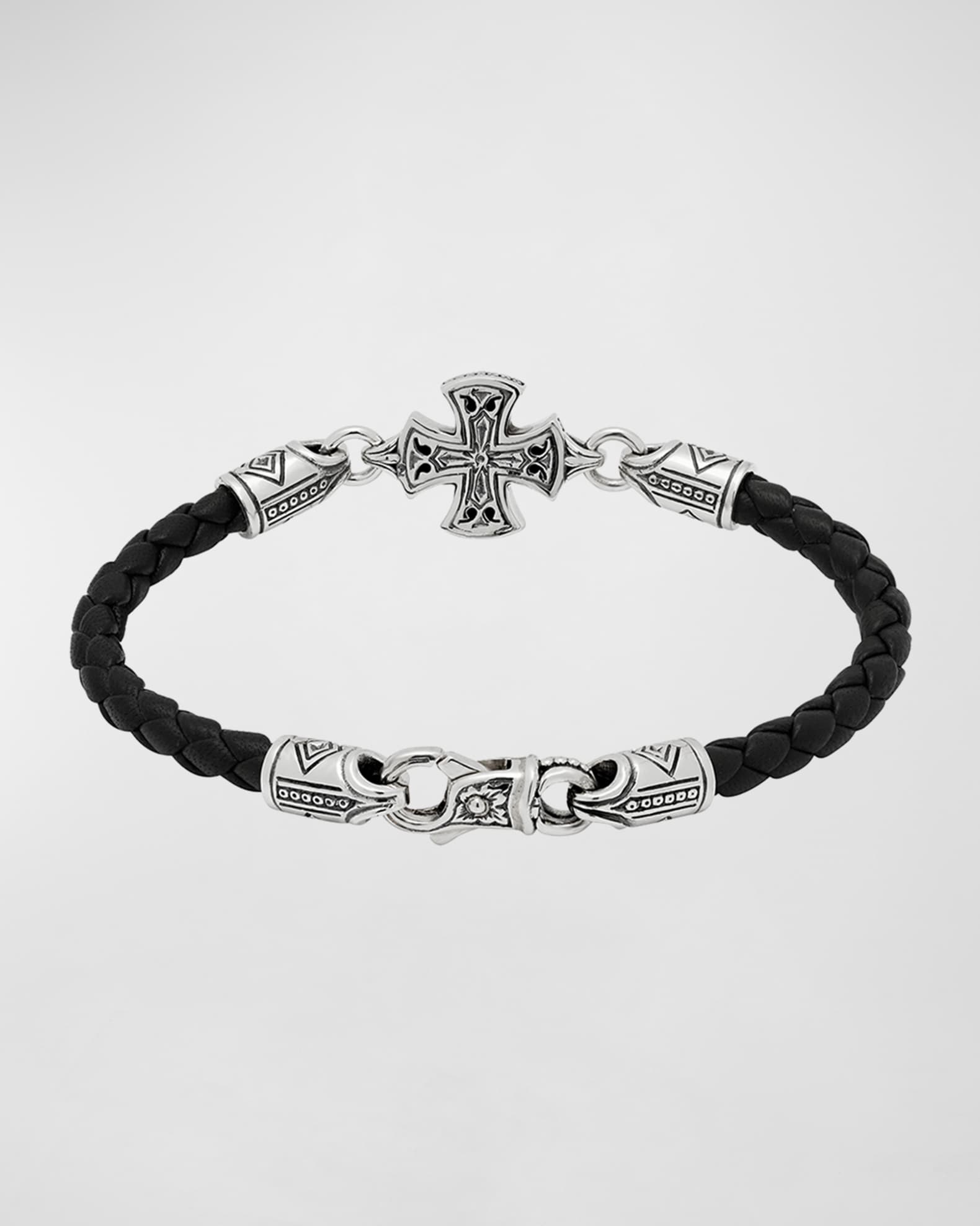 Men's Perseus Leather Bracelet with Silver/Bronze Cross, Size M 1