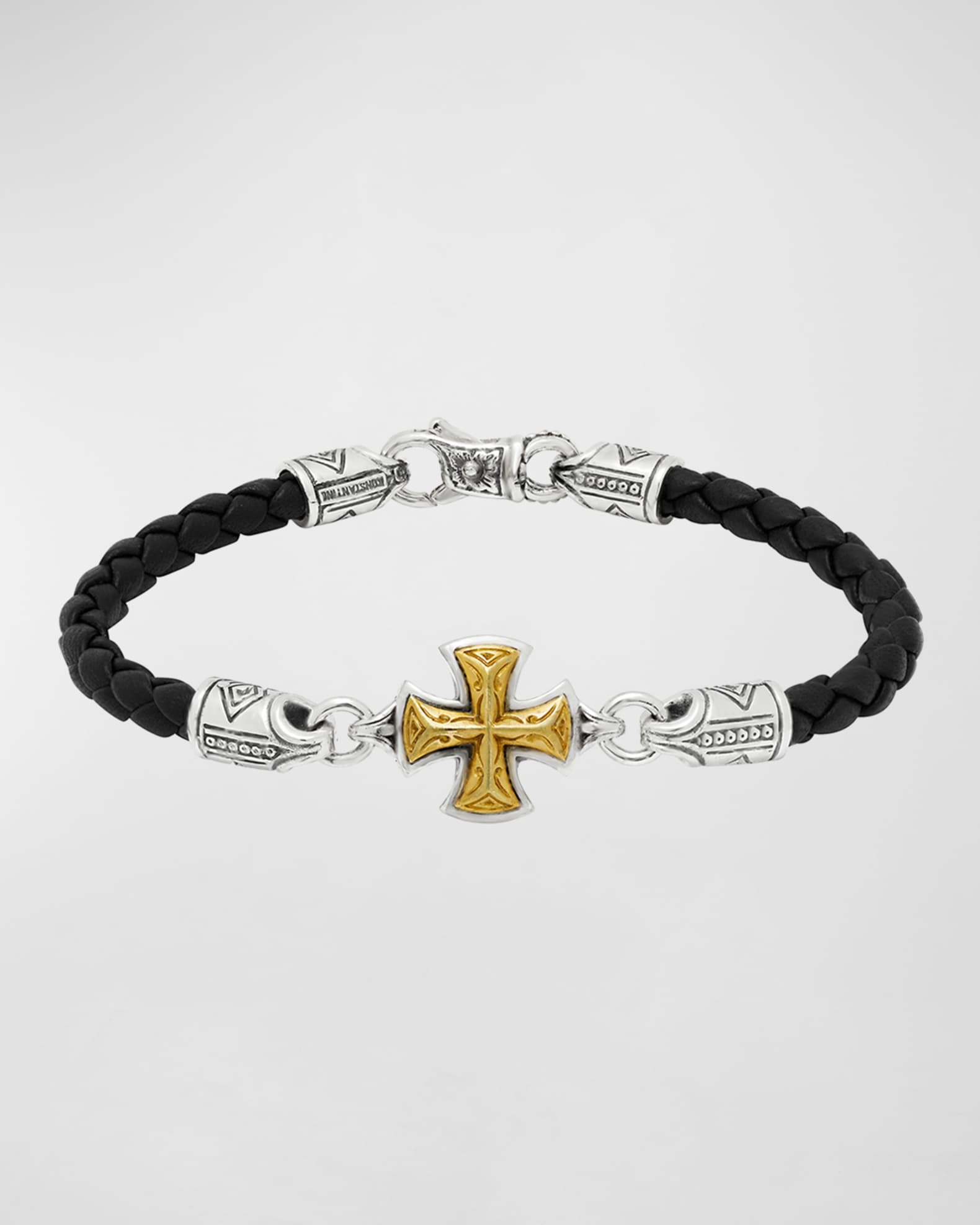 Men's Perseus Leather Bracelet with Silver/Bronze Cross, Size M 0