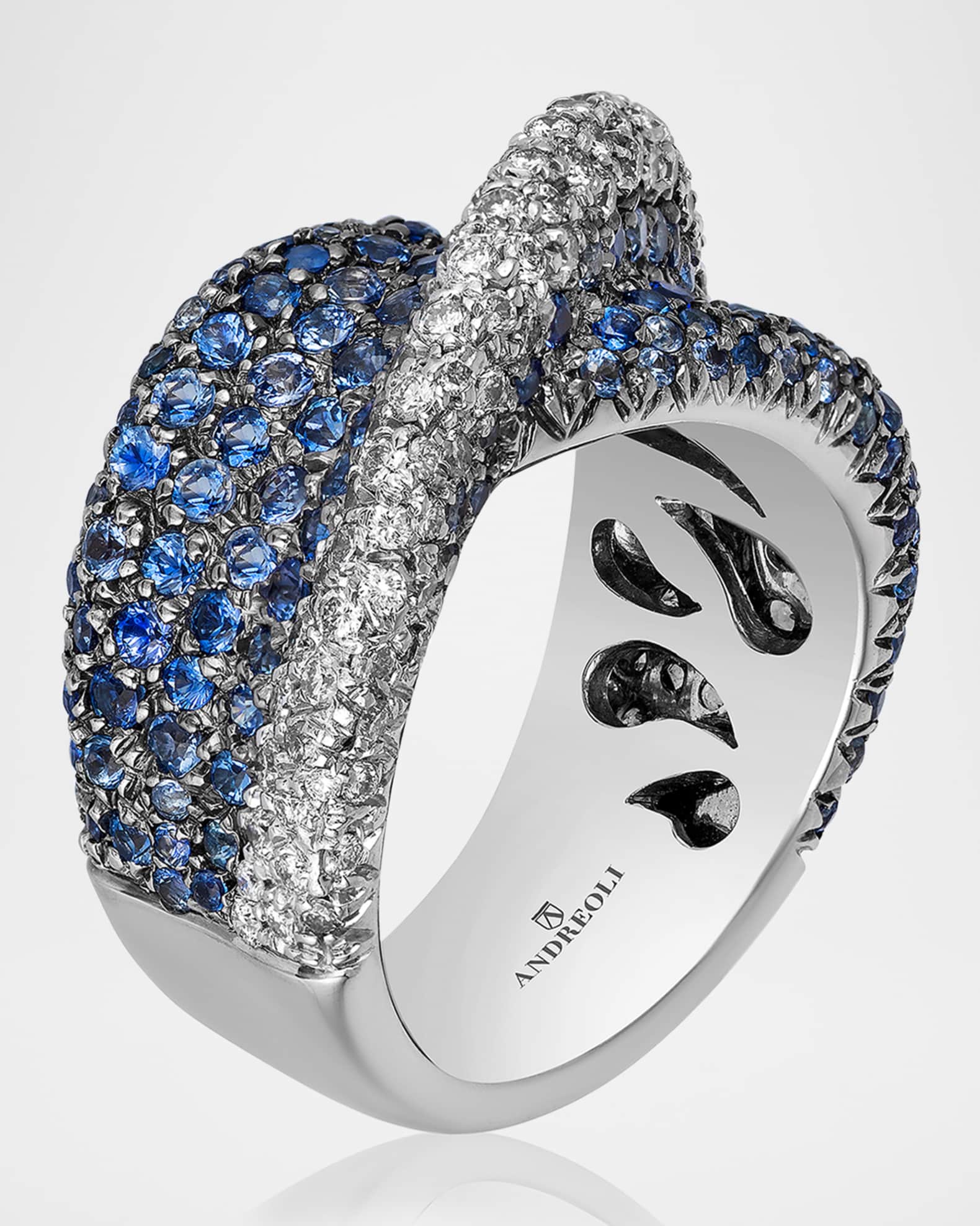 18K White Gold Sapphire and Diamond Statement Ring, Size 6 1