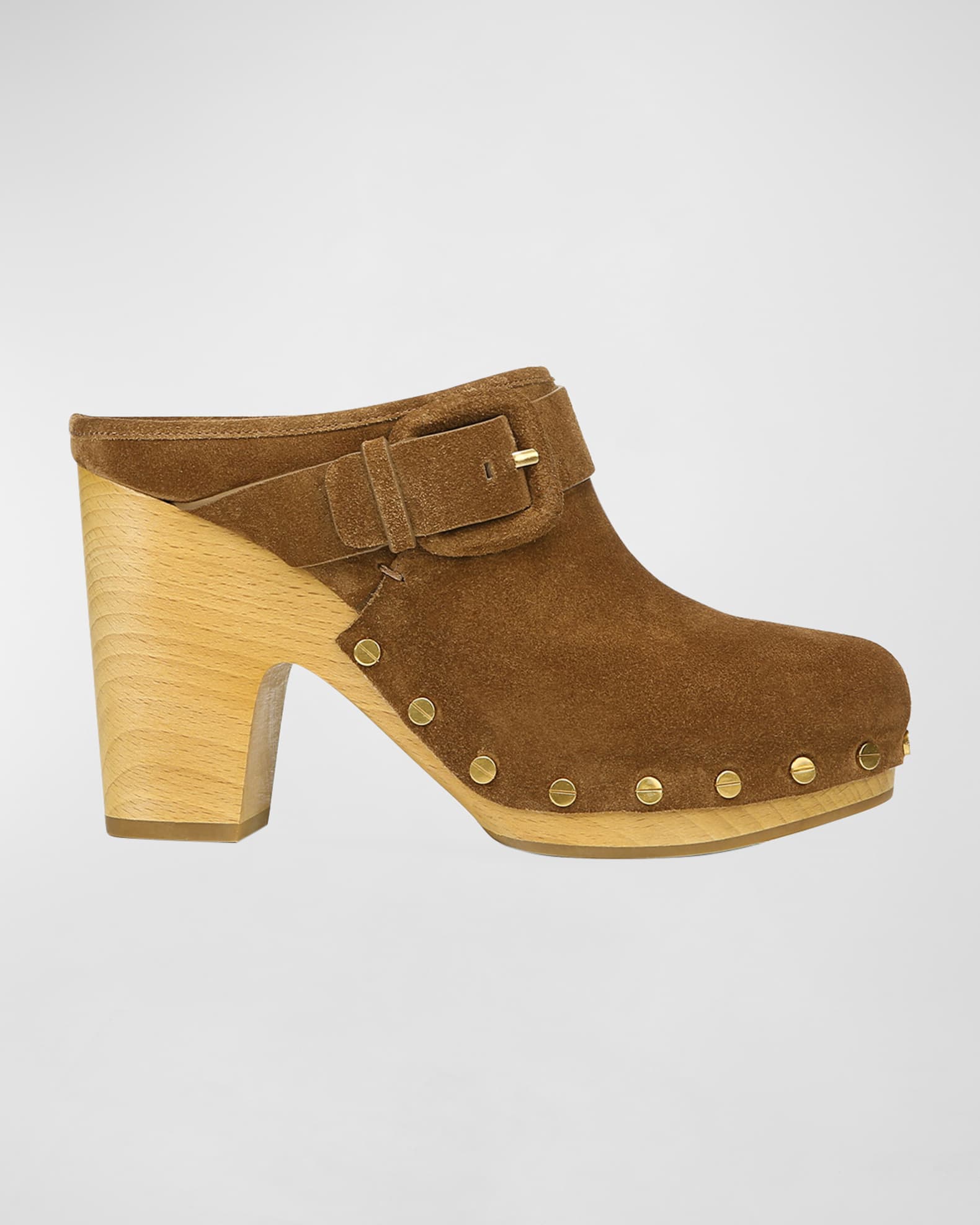 suede clogs with buckle