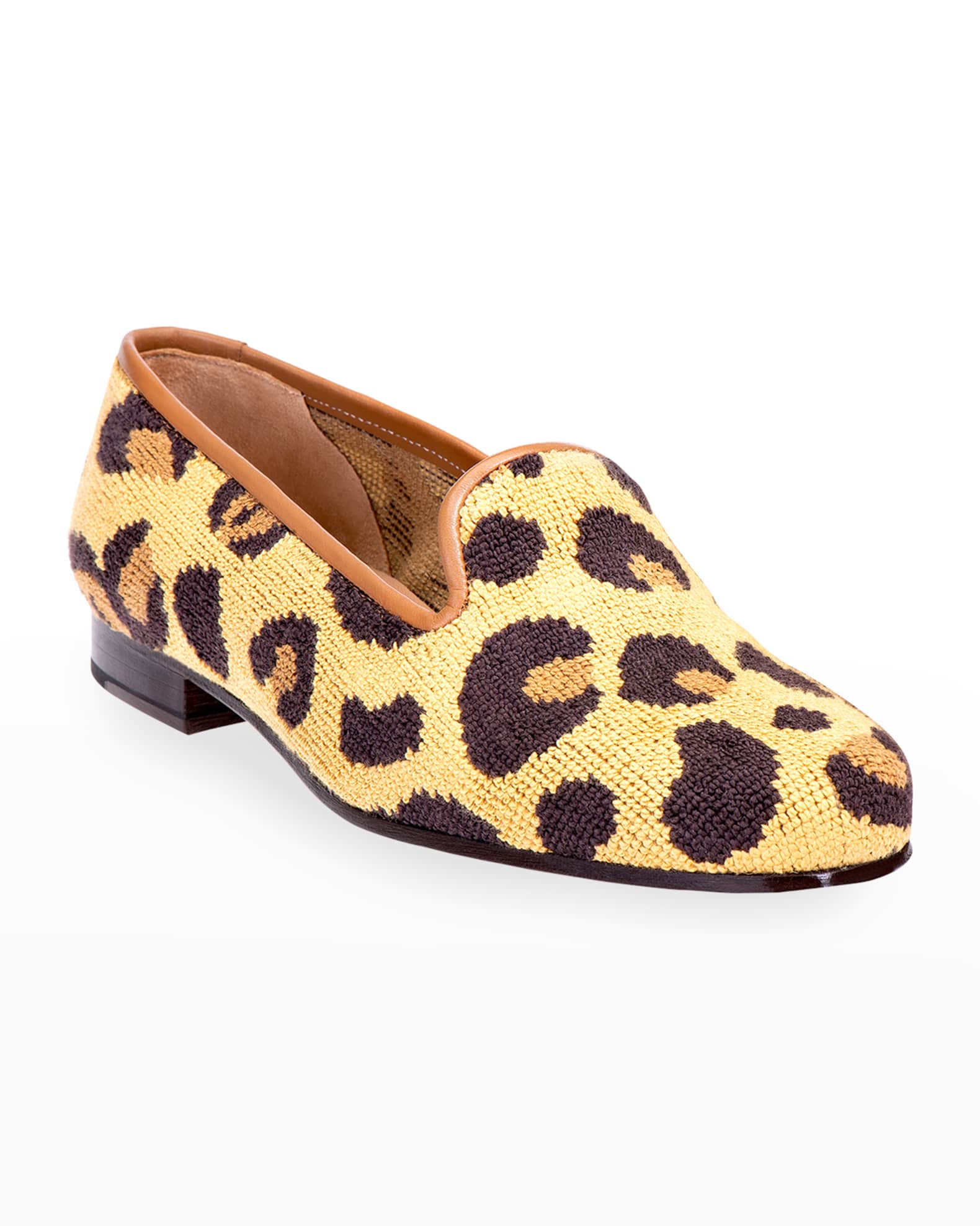 Stubbs and Wootton Felix LeopardPrint Needlepoint Smoking Loafers